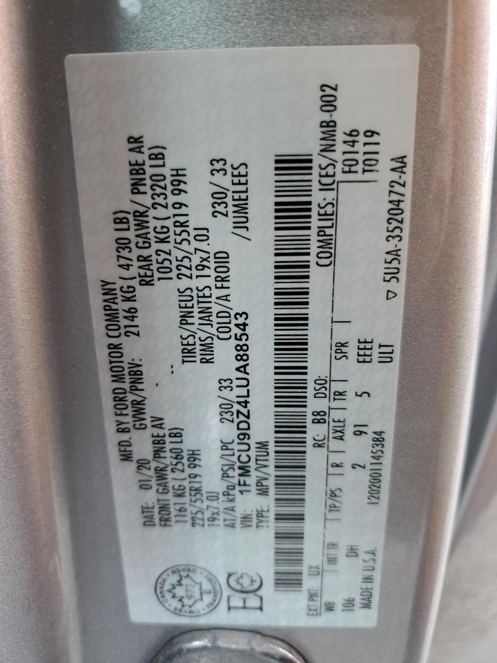 2020 Ford Escape Titanium VIN: 1FMCU9DZ4LUA88543 Lot: 58297104