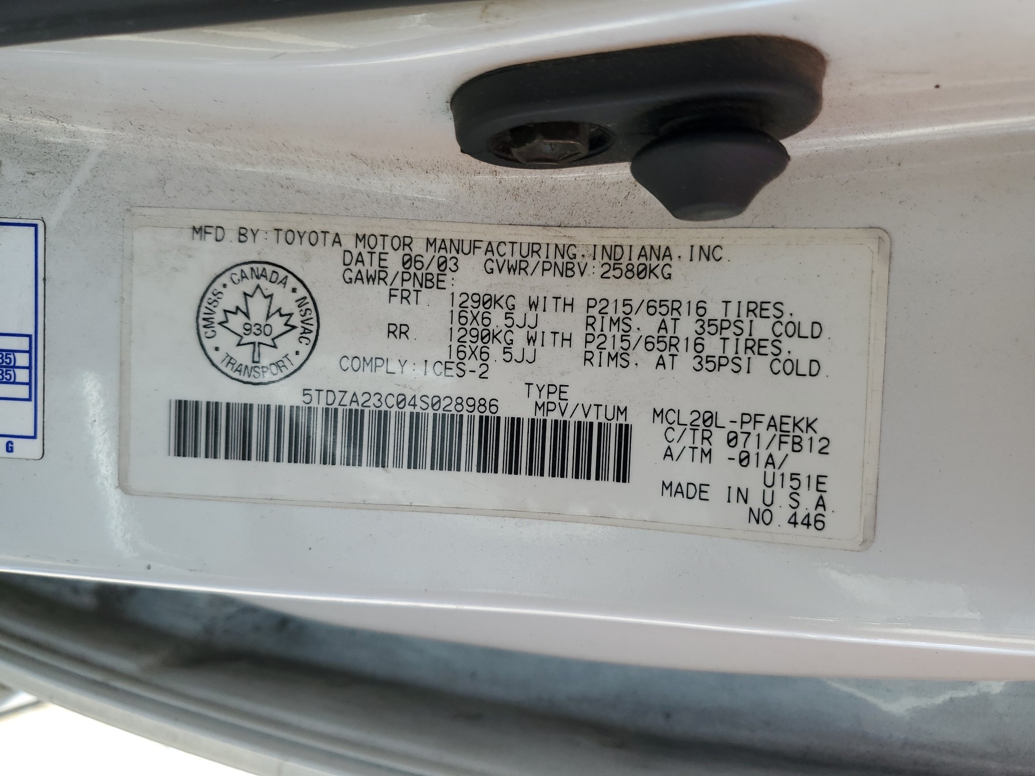 5TDZA23C04S028986 2004 Toyota Sienna Ce