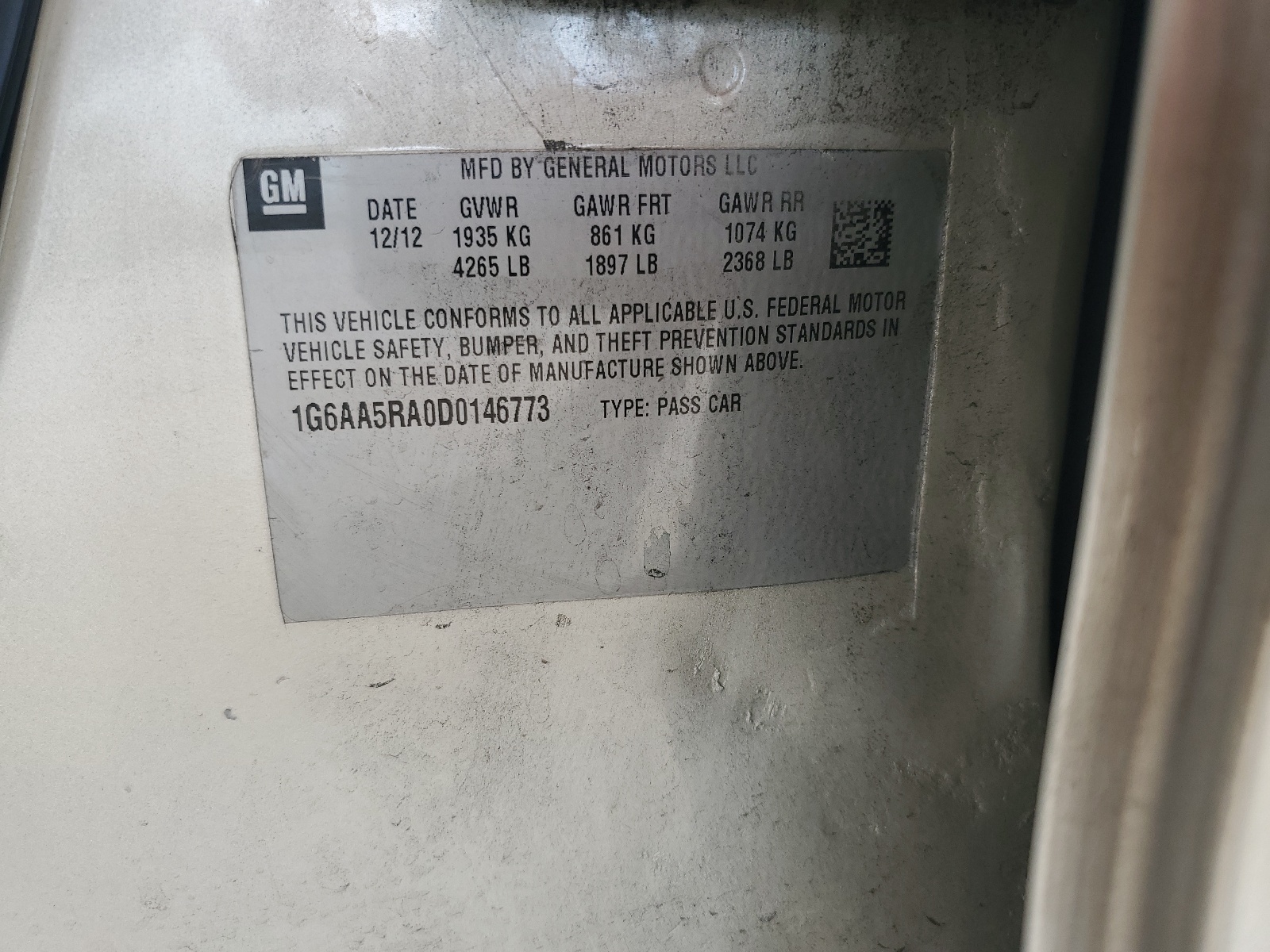 1G6AA5RA0D0146773 2013 Cadillac Ats