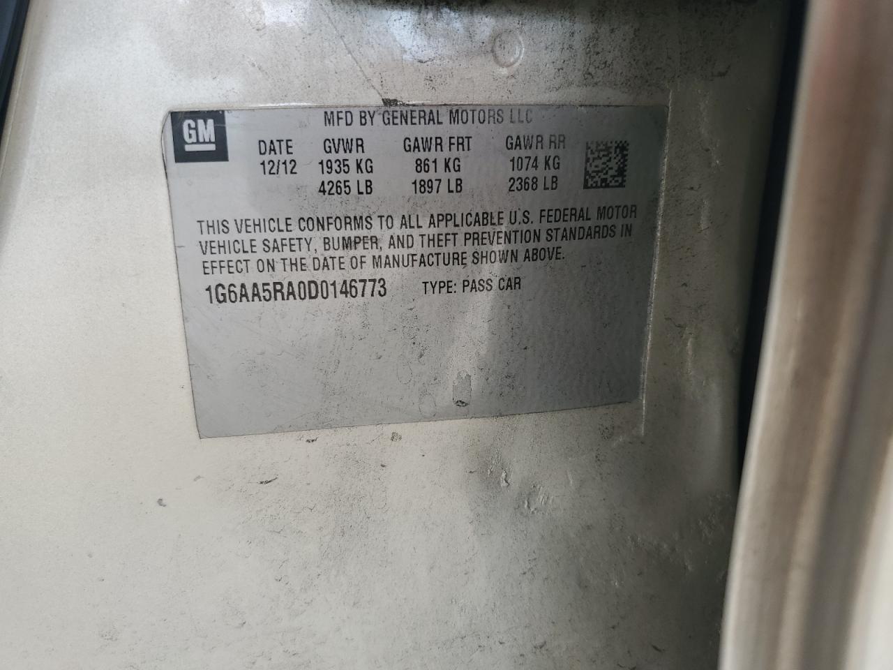 2013 Cadillac Ats VIN: 1G6AA5RA0D0146773 Lot: 60008424