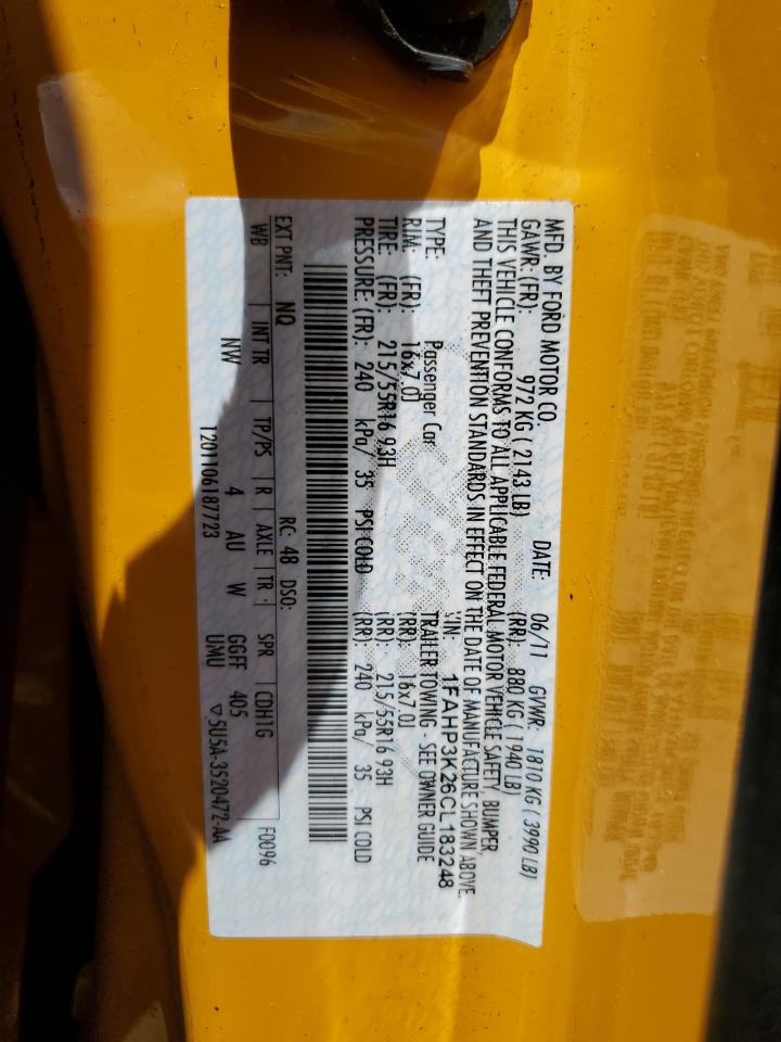 2012 Ford Focus Se VIN: 1FAHP3K26CL183248 Lot: 59459364