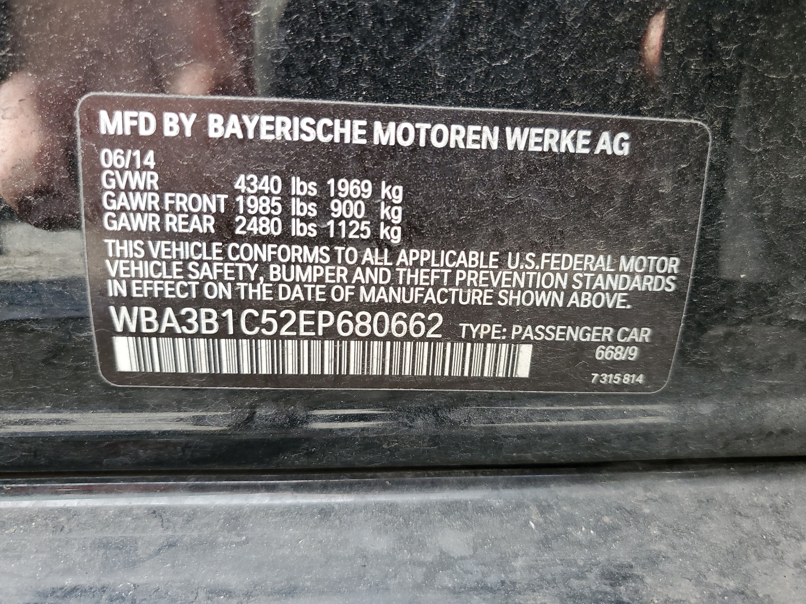 WBA3B1C52EP680662 2014 BMW 320 I