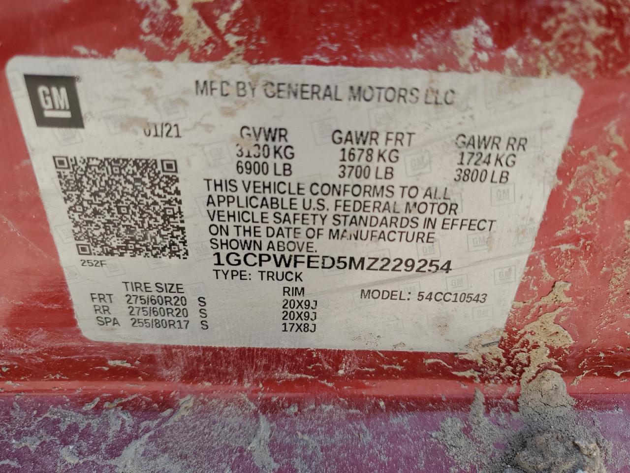 2021 Chevrolet Silverado C1500 High Country VIN: 1GCPWFED5MZ229254 Lot: 58082394