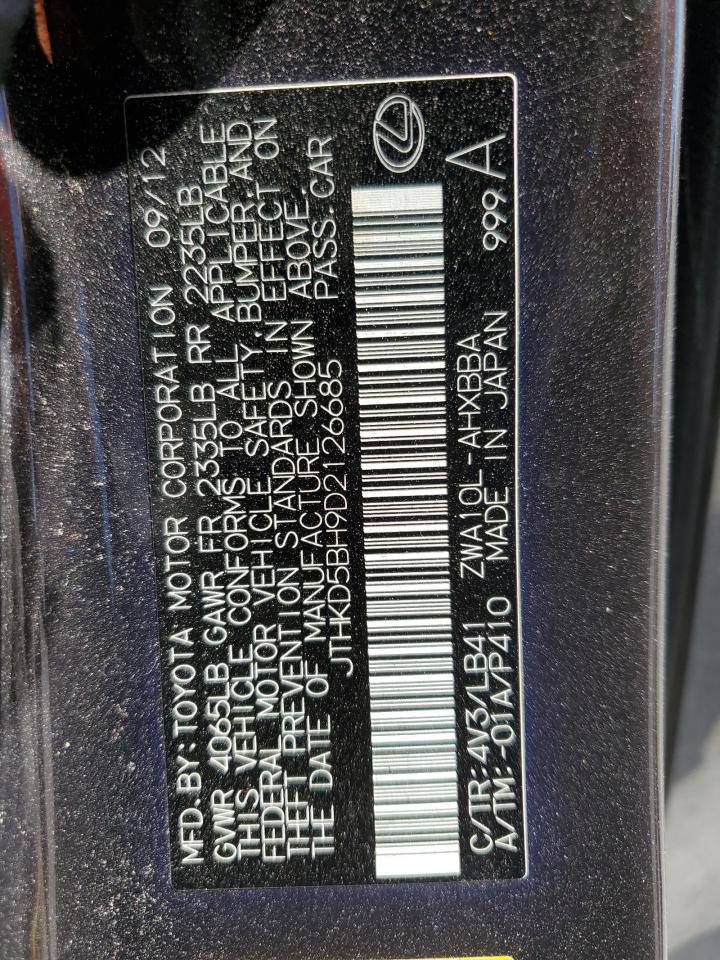 2013 Lexus Ct 200 VIN: JTHKD5BH9D2126685 Lot: 67171704