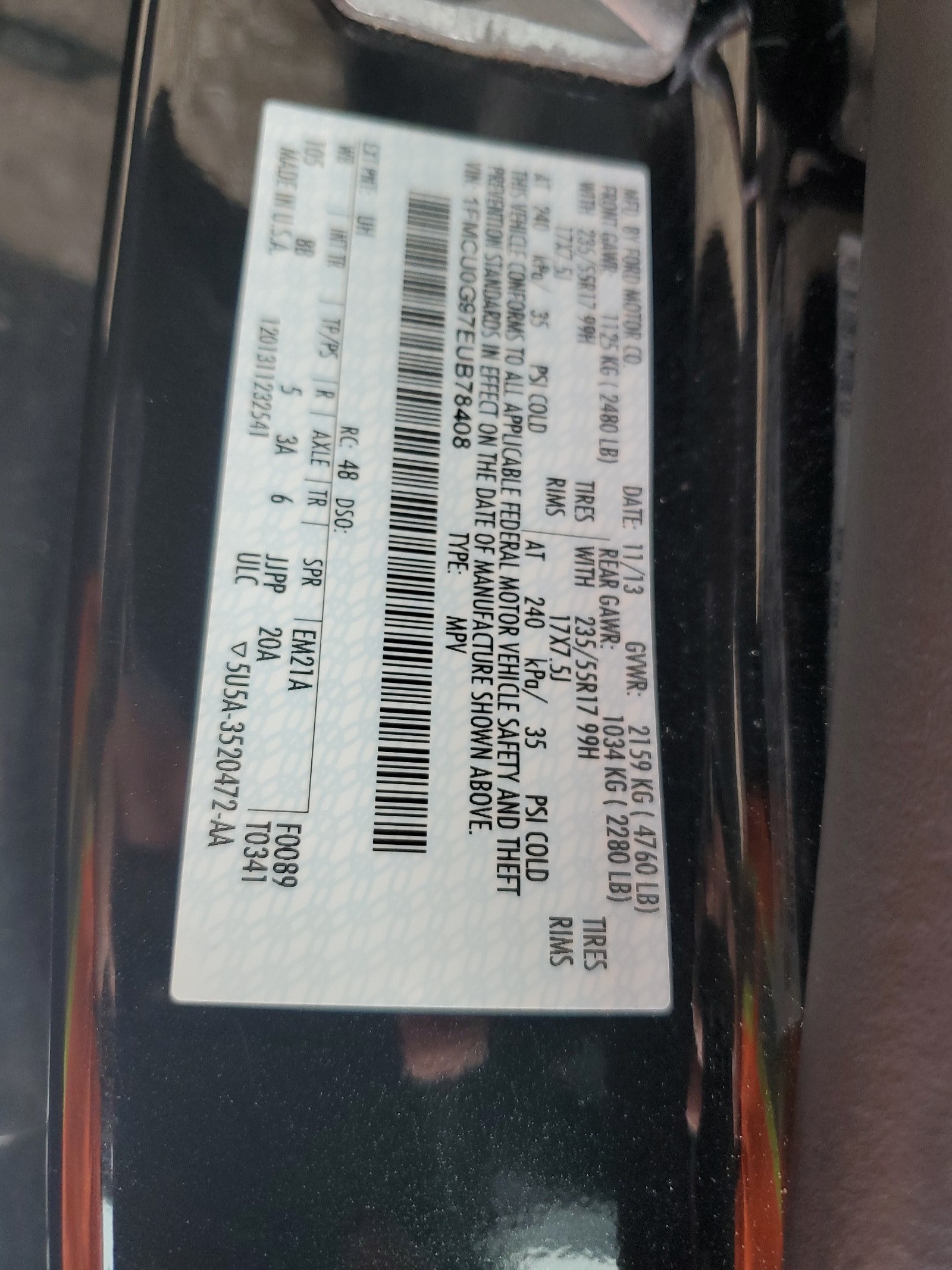 1FMCU0G97EUB78408 2014 Ford Escape Se