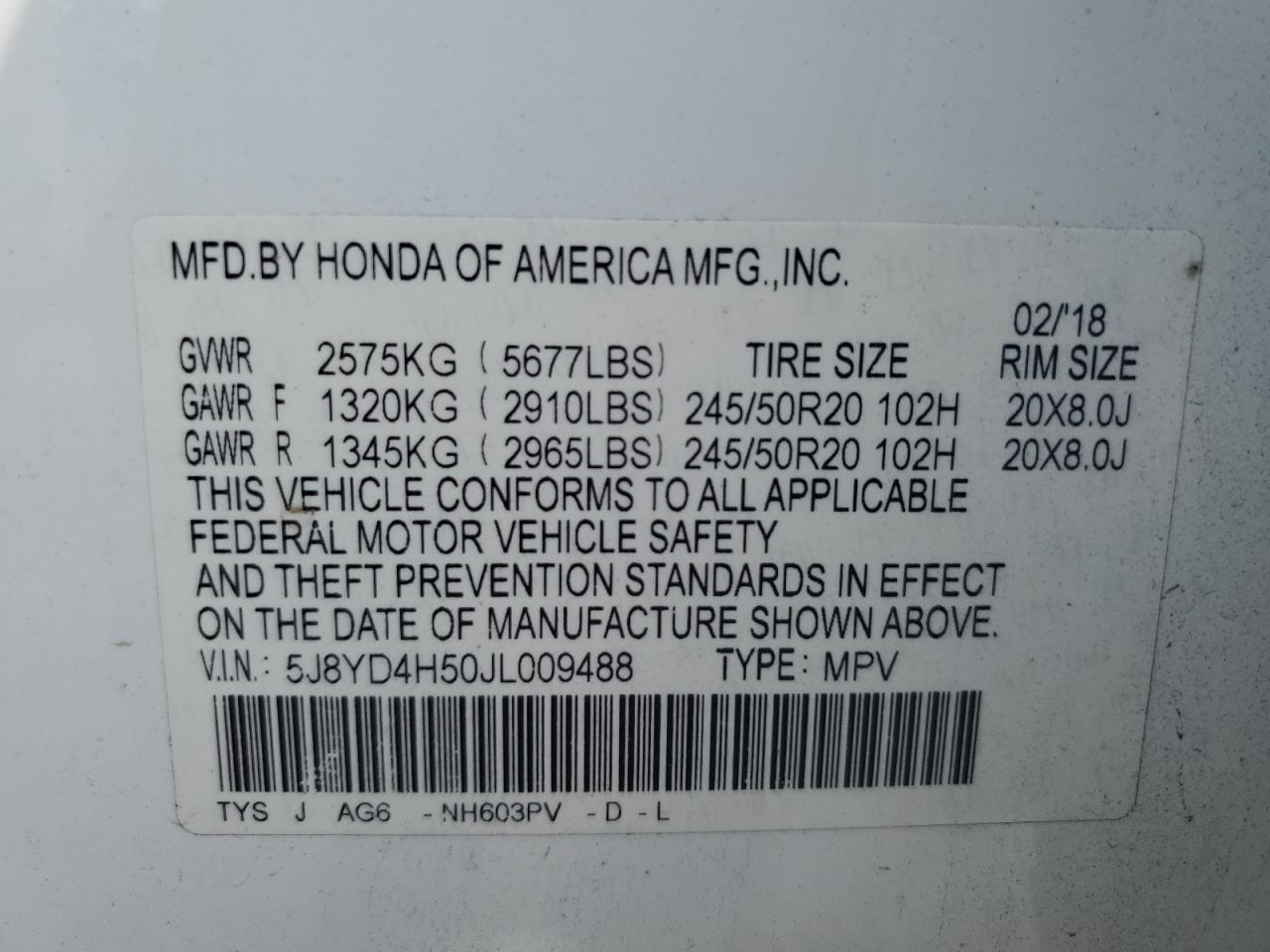 2018 Acura Mdx Technology VIN: 5J8YD4H50JL009488 Lot: 60156054