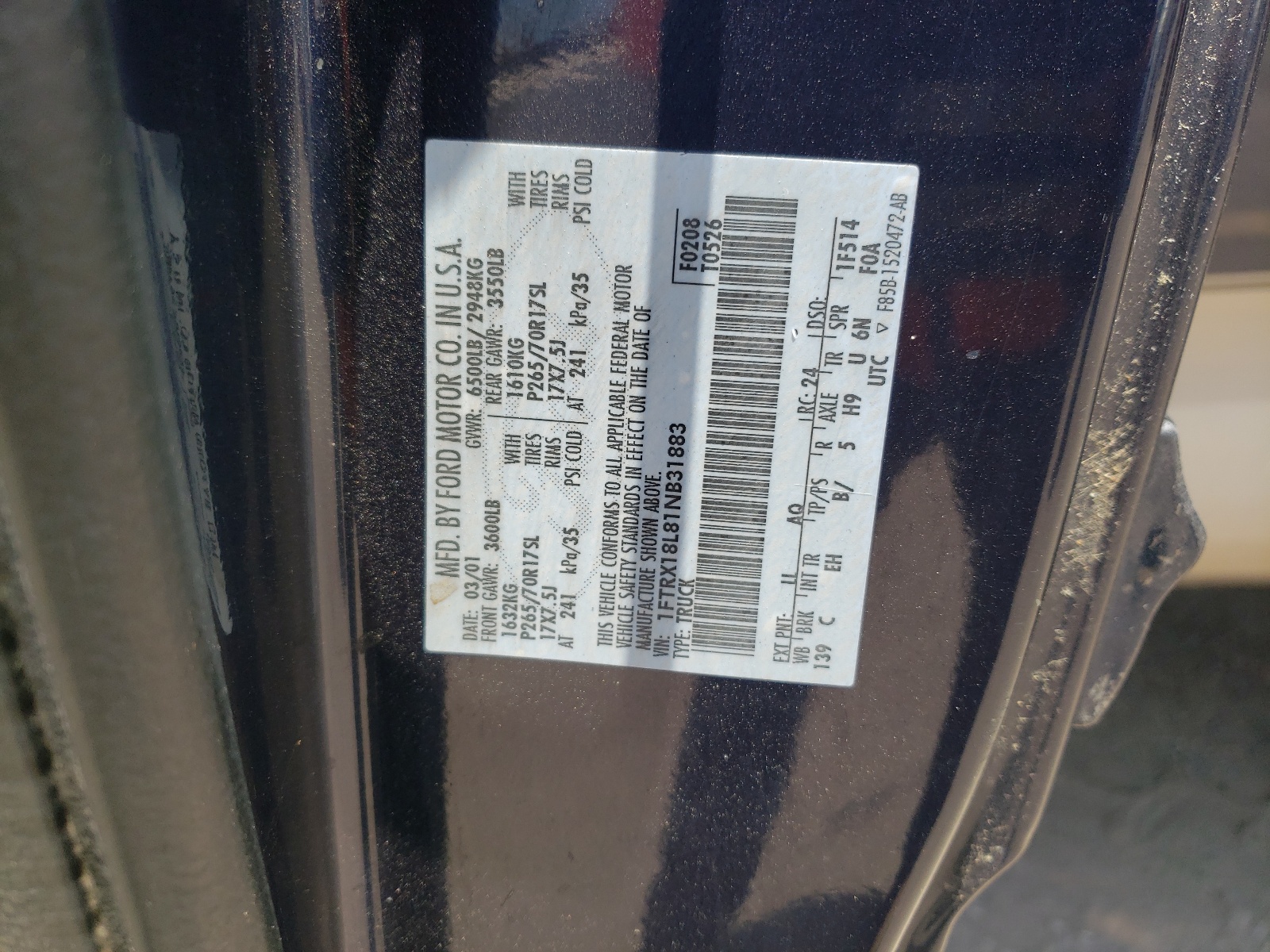 1FTRX18L81NB31883 2001 Ford F150