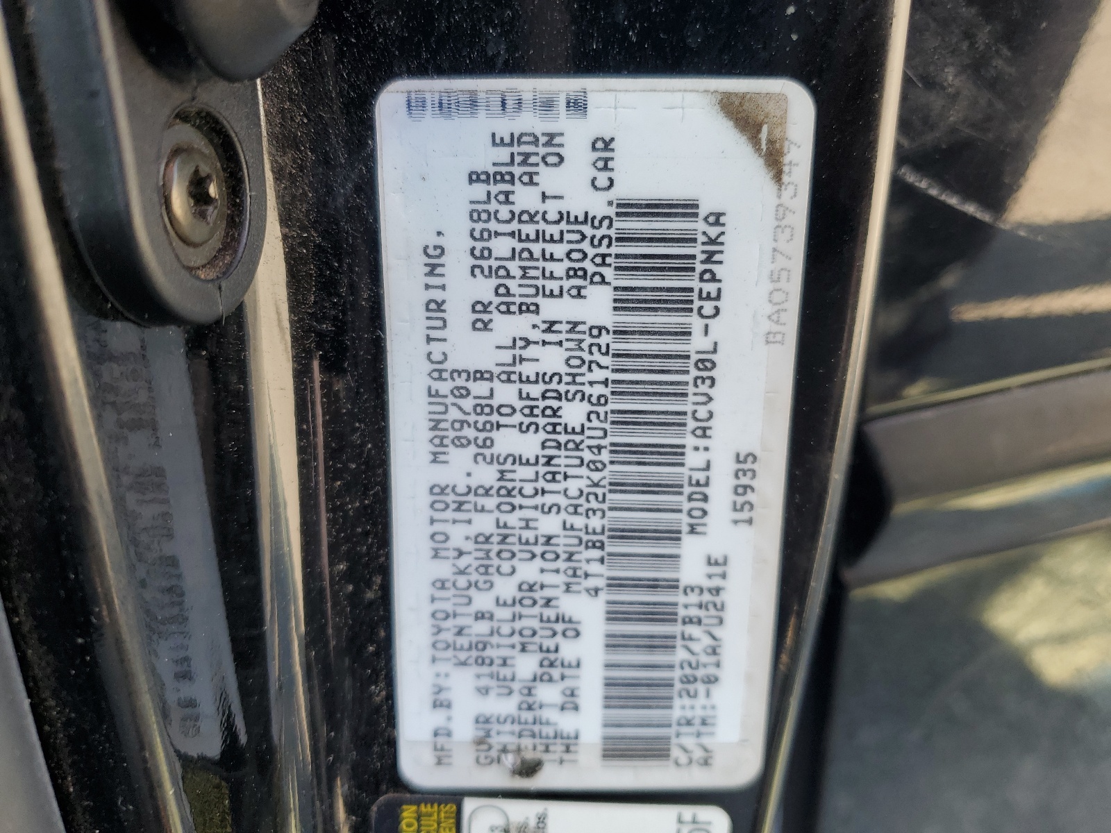 4T1BE32K04U261729 2004 Toyota Camry Le