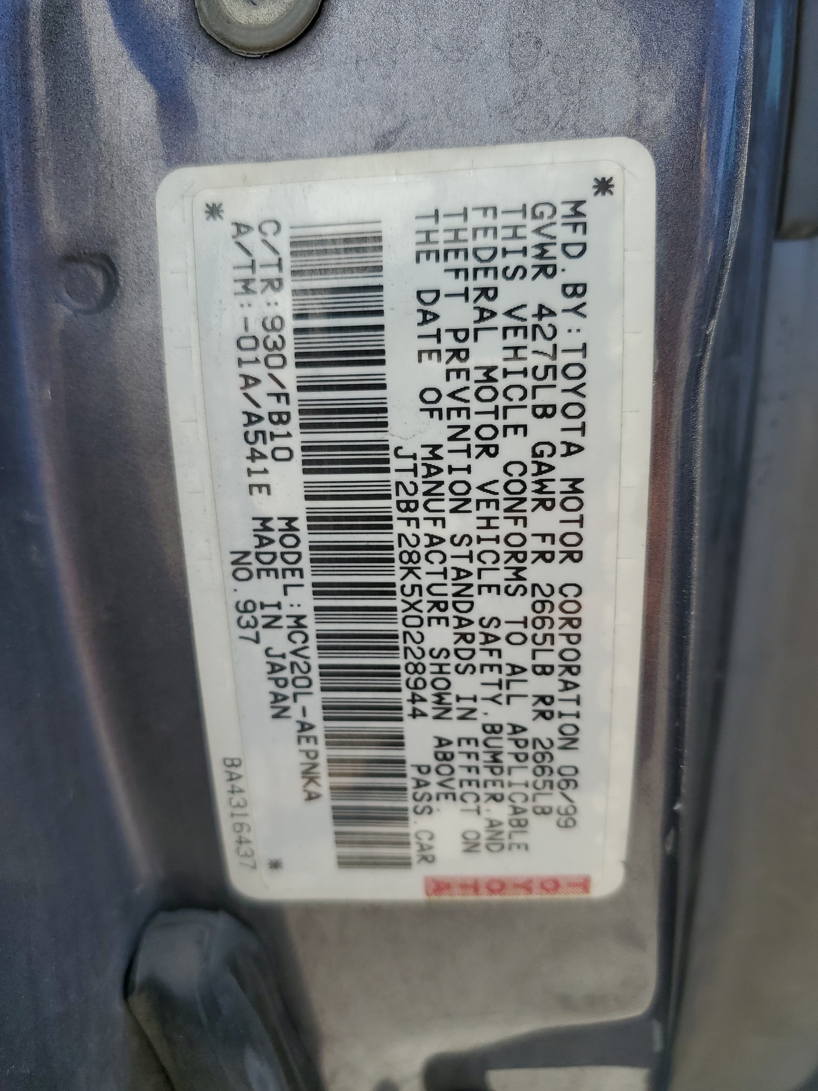 JT2BF28K5X0228944 1999 Toyota Camry Le