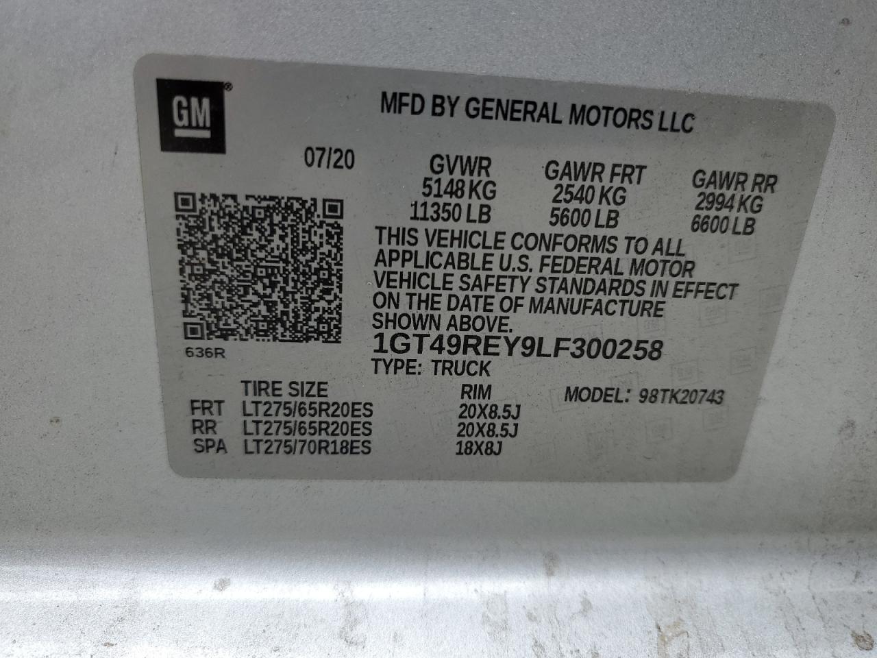 2020 GMC Sierra K2500 Denali VIN: 1GT49REY9LF300258 Lot: 59172584