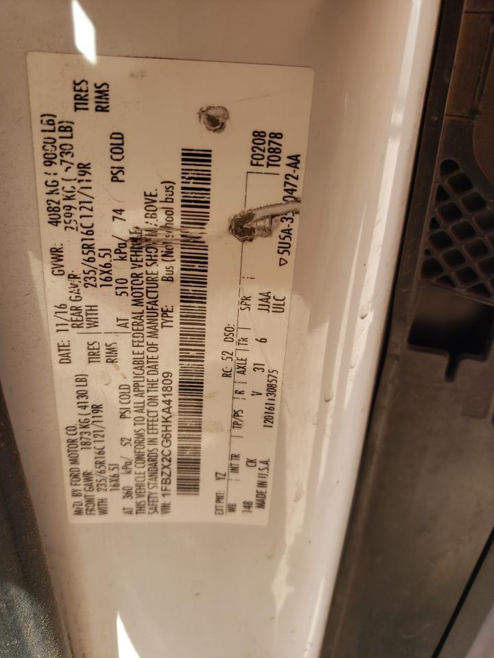 2017 Ford Transit T-350 VIN: 1FBZX2CG6HKA41809 Lot: 59170924