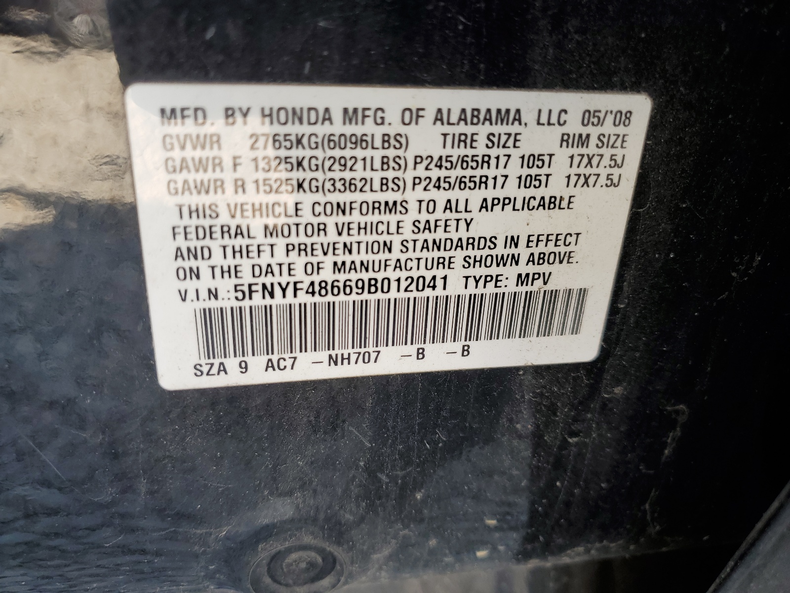 5FNYF48669B012041 2009 Honda Pilot Exl