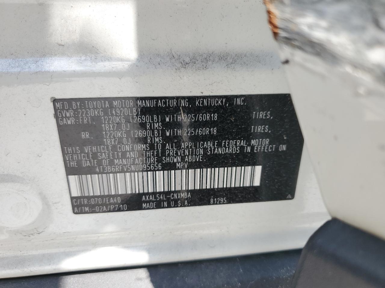 2022 Toyota Rav4 Xle Premium VIN: 4T3B6RFV5NU095656 Lot: 60281154