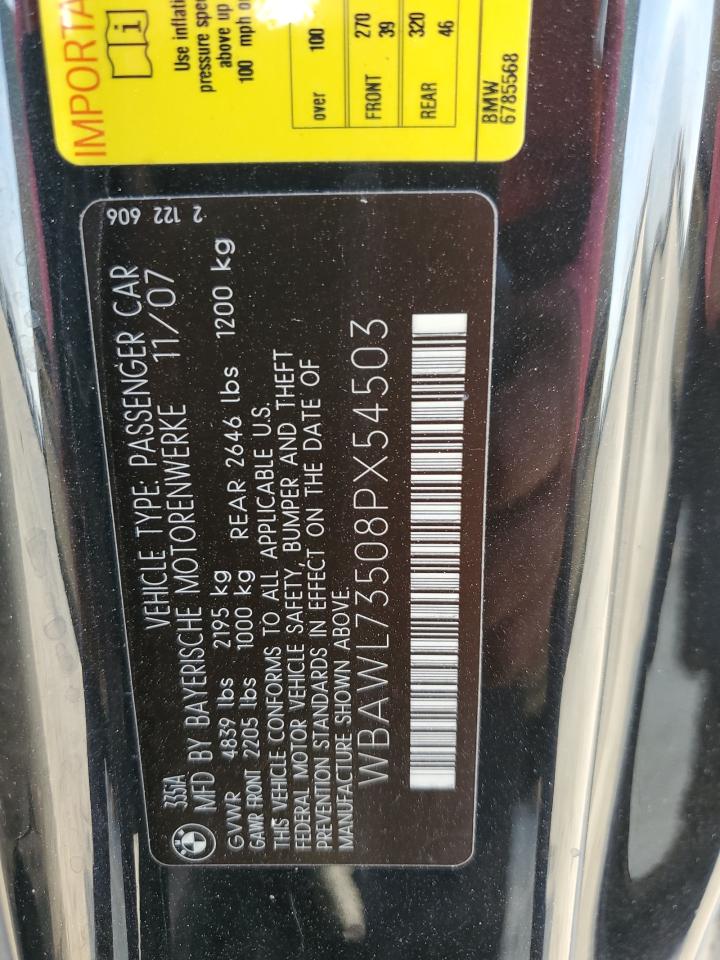 2008 BMW 335 I VIN: WBAWL73508PX54503 Lot: 61234004