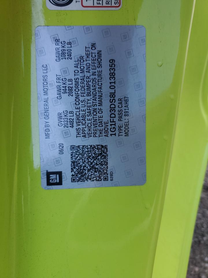 2020 Chevrolet Camaro Lt VIN: 1G1FD3DS8L0138359 Lot: 57490134