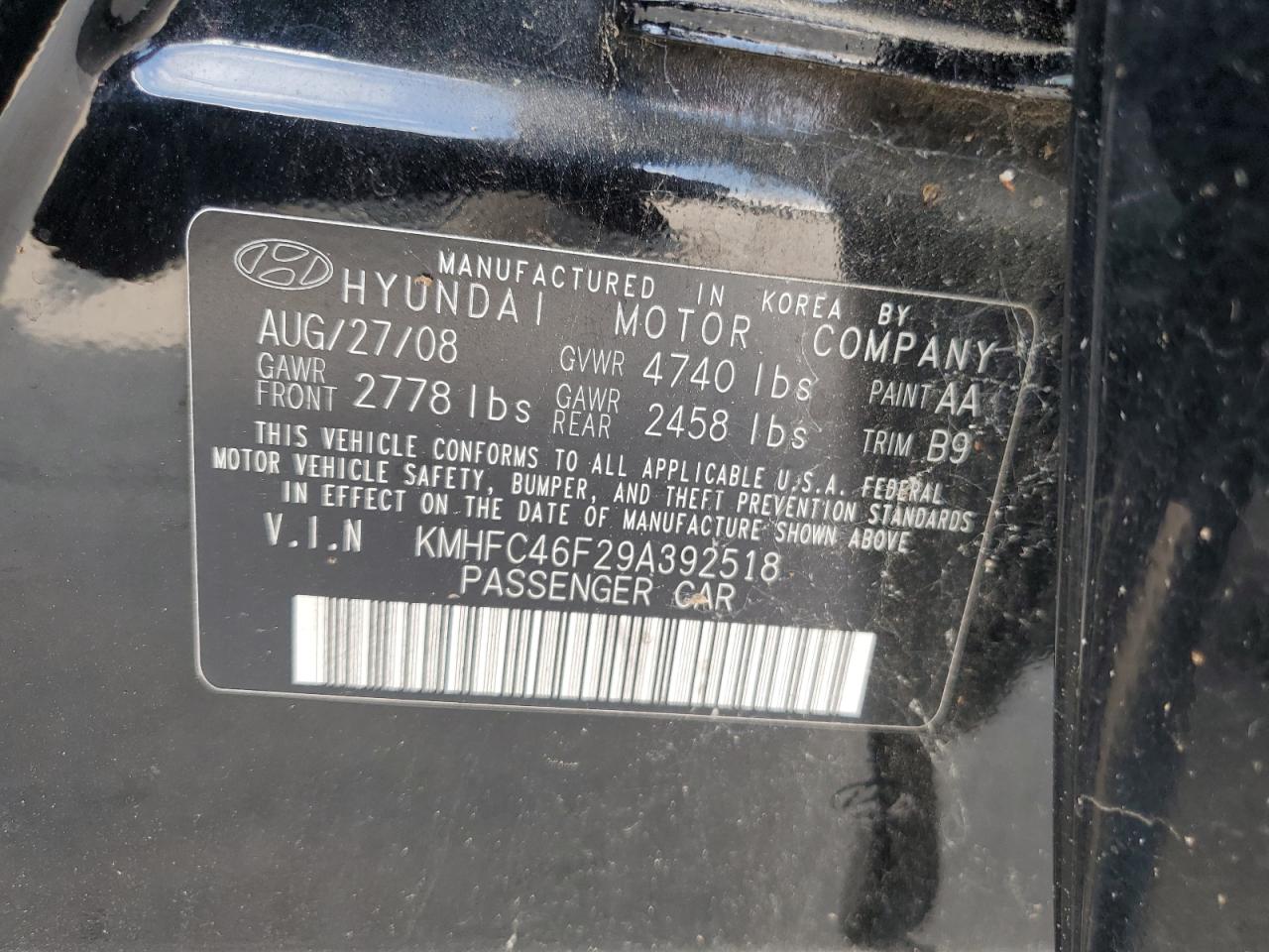 KMHFC46F29A392518 2009 Hyundai Azera Se