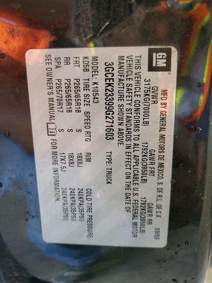 2009 Chevrolet Silverado K1500 Lt VIN: 3GCEK23399G271603 Lot: 58965934