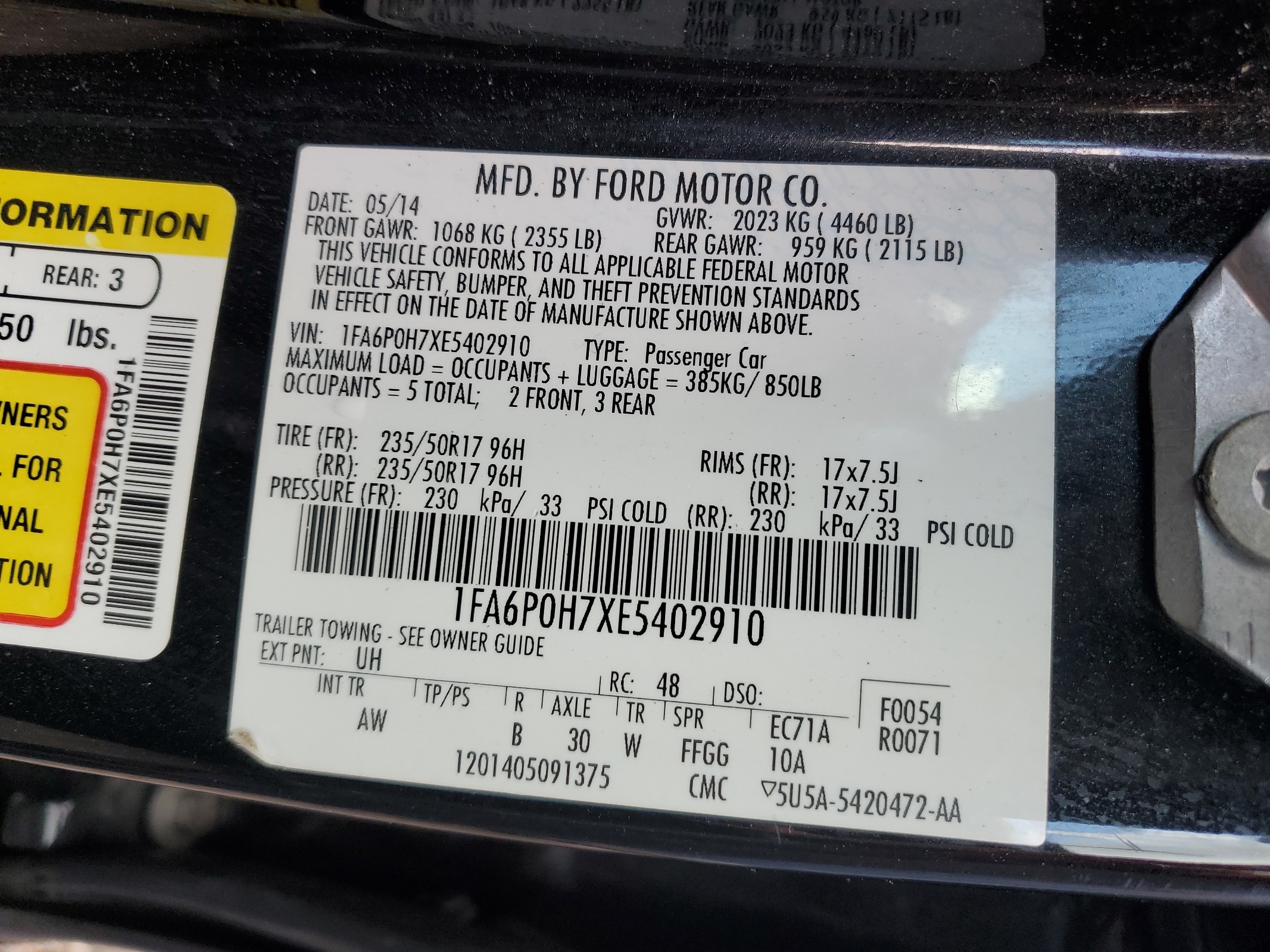 1FA6P0H7XE5402910 2014 Ford Fusion Se