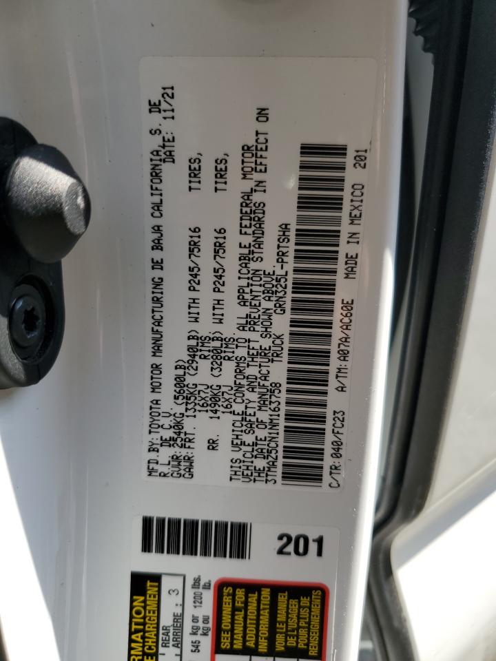 2022 Toyota Tacoma Double Cab VIN: 3TMAZ5CN1NM163758 Lot: 58736114