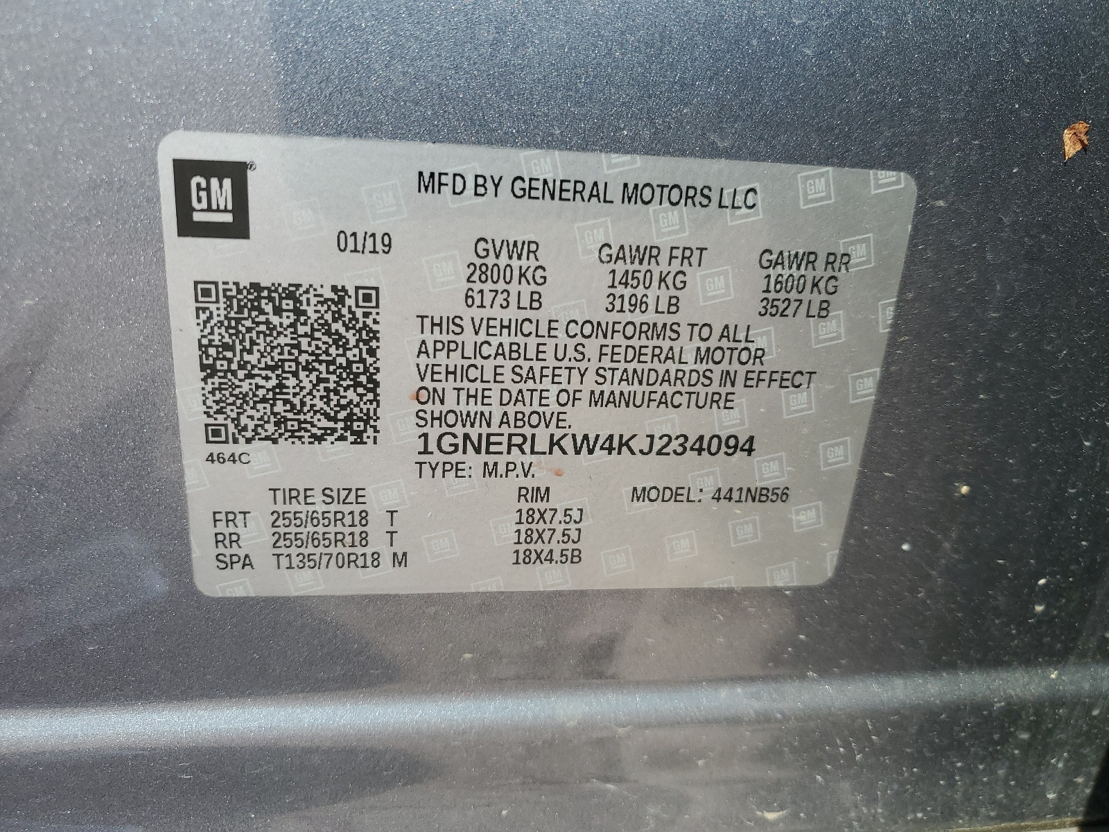 1GNERLKW4KJ234094 2019 Chevrolet Traverse Ls