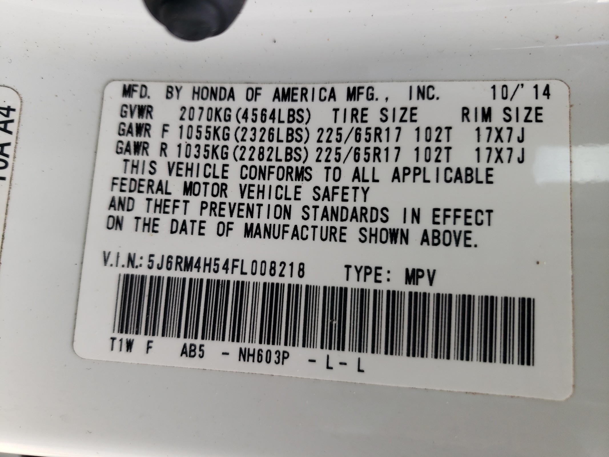 5J6RM4H54FL008218 2015 Honda Cr-V Ex