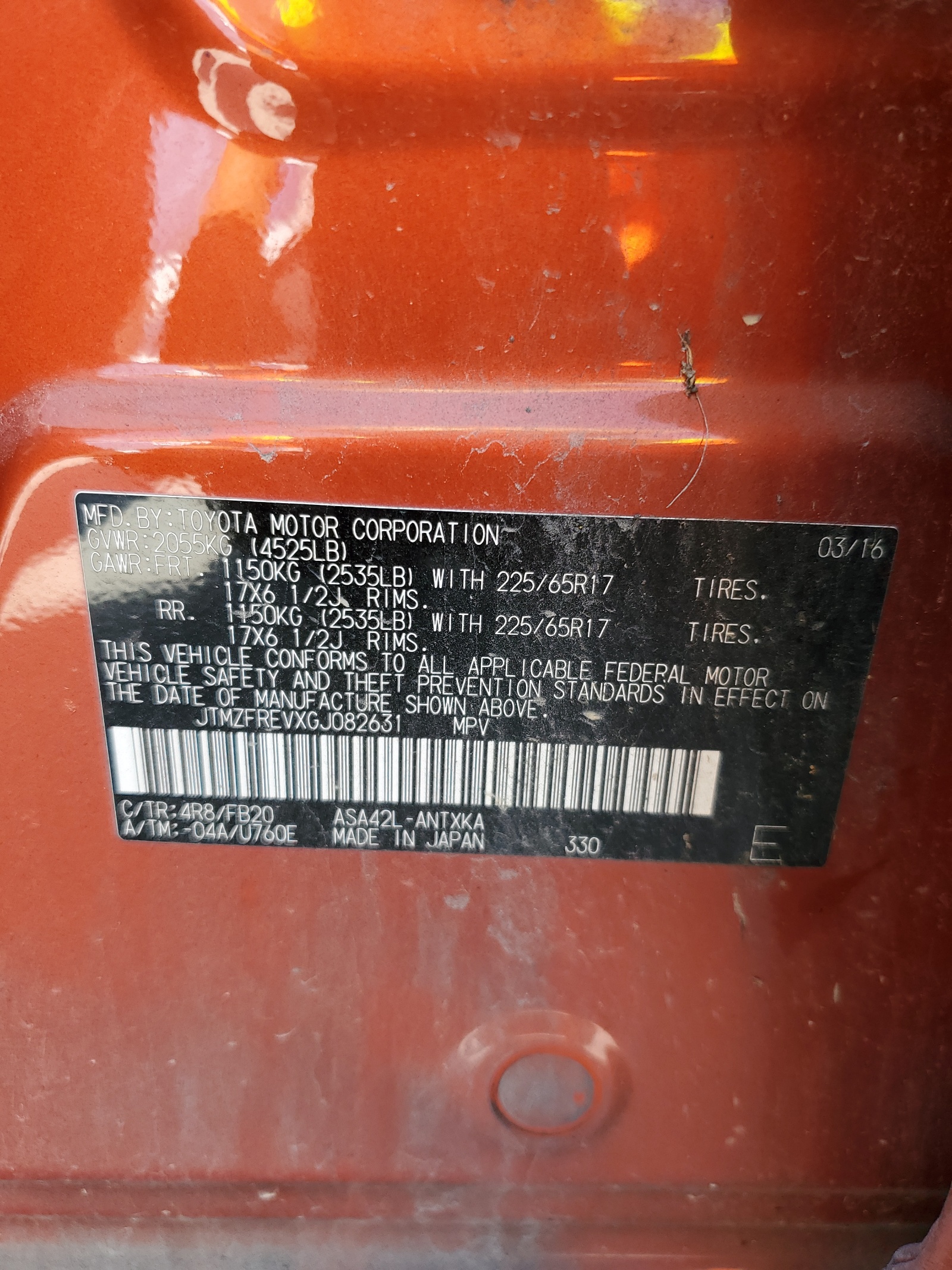 JTMZFREVXGJ082631 2016 Toyota Rav4 Le