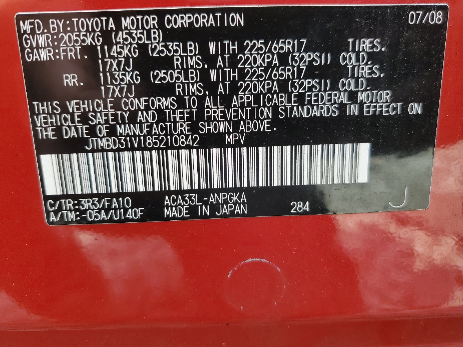 JTMBD31V185210842 2008 Toyota Rav4 Limited