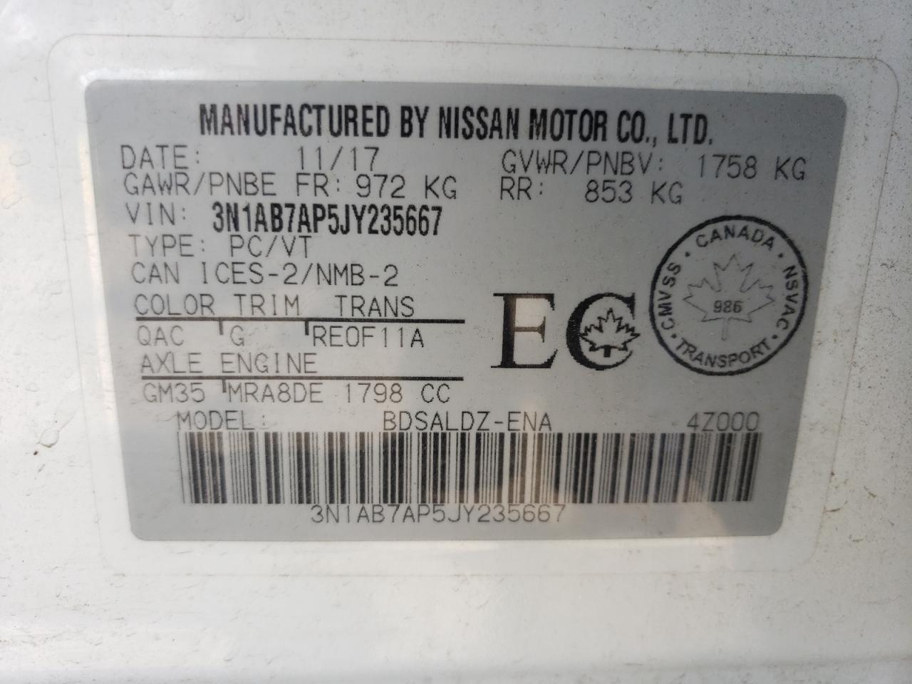 3N1AB7AP5JY235667 2018 Nissan Sentra S