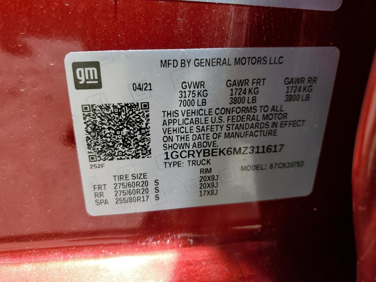 2021 Chevrolet Silverado K1500 Custom VIN: 1GCRYBEK6MZ311617 Lot: 57982794