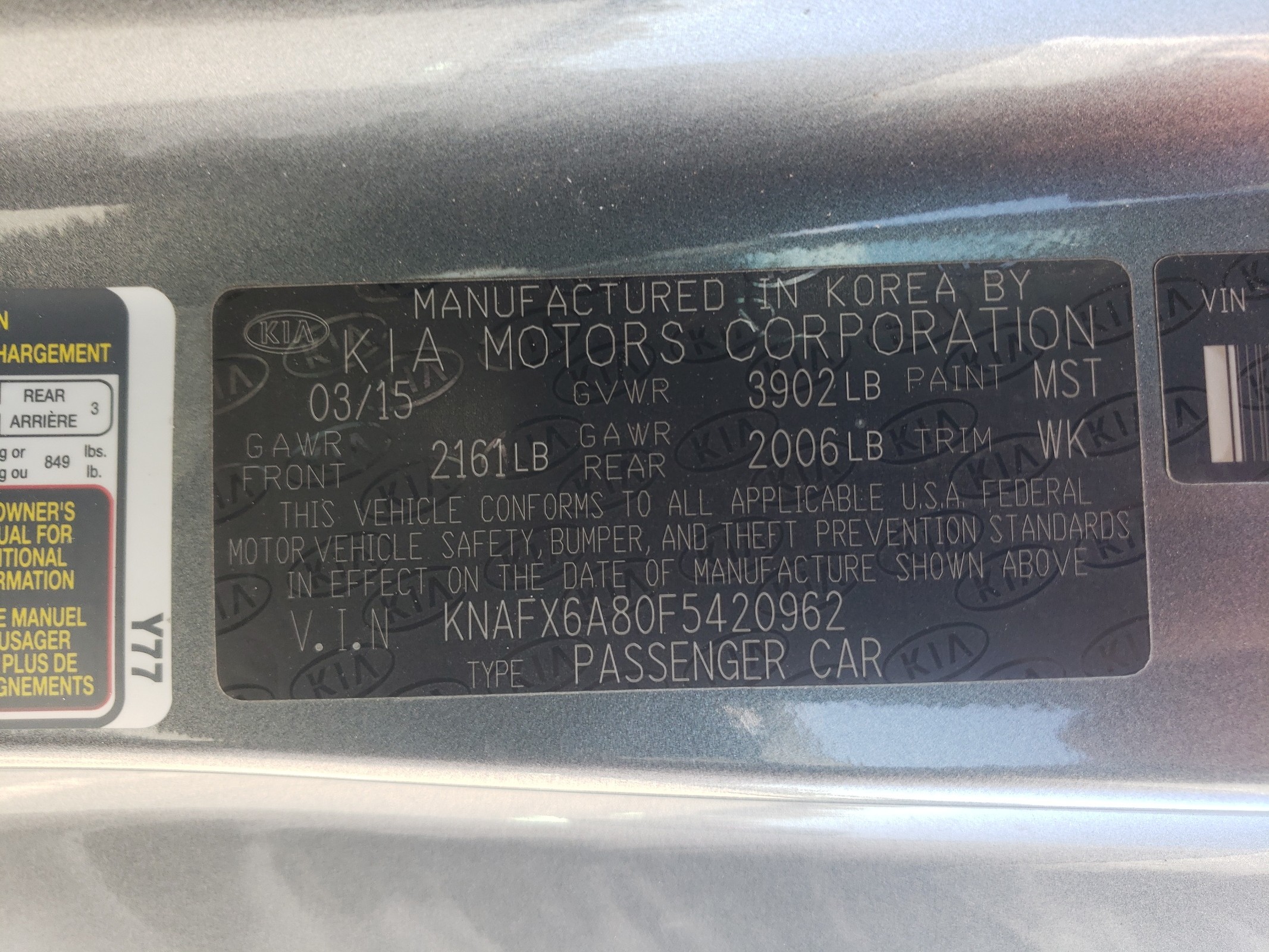 KNAFX6A80F5420962 2015 Kia Forte Ex