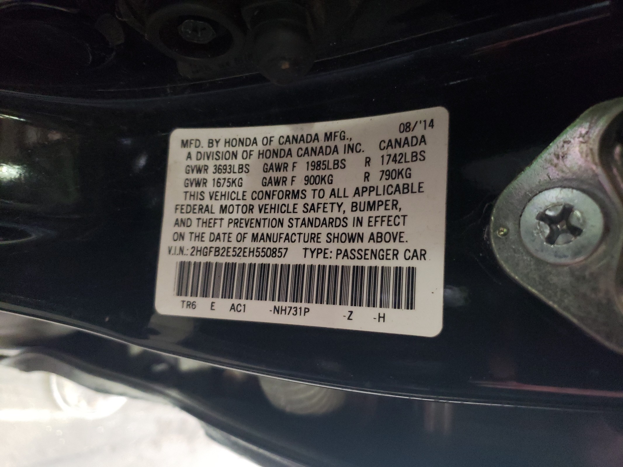 2HGFB2E52EH550857 2014 Honda Civic Lx