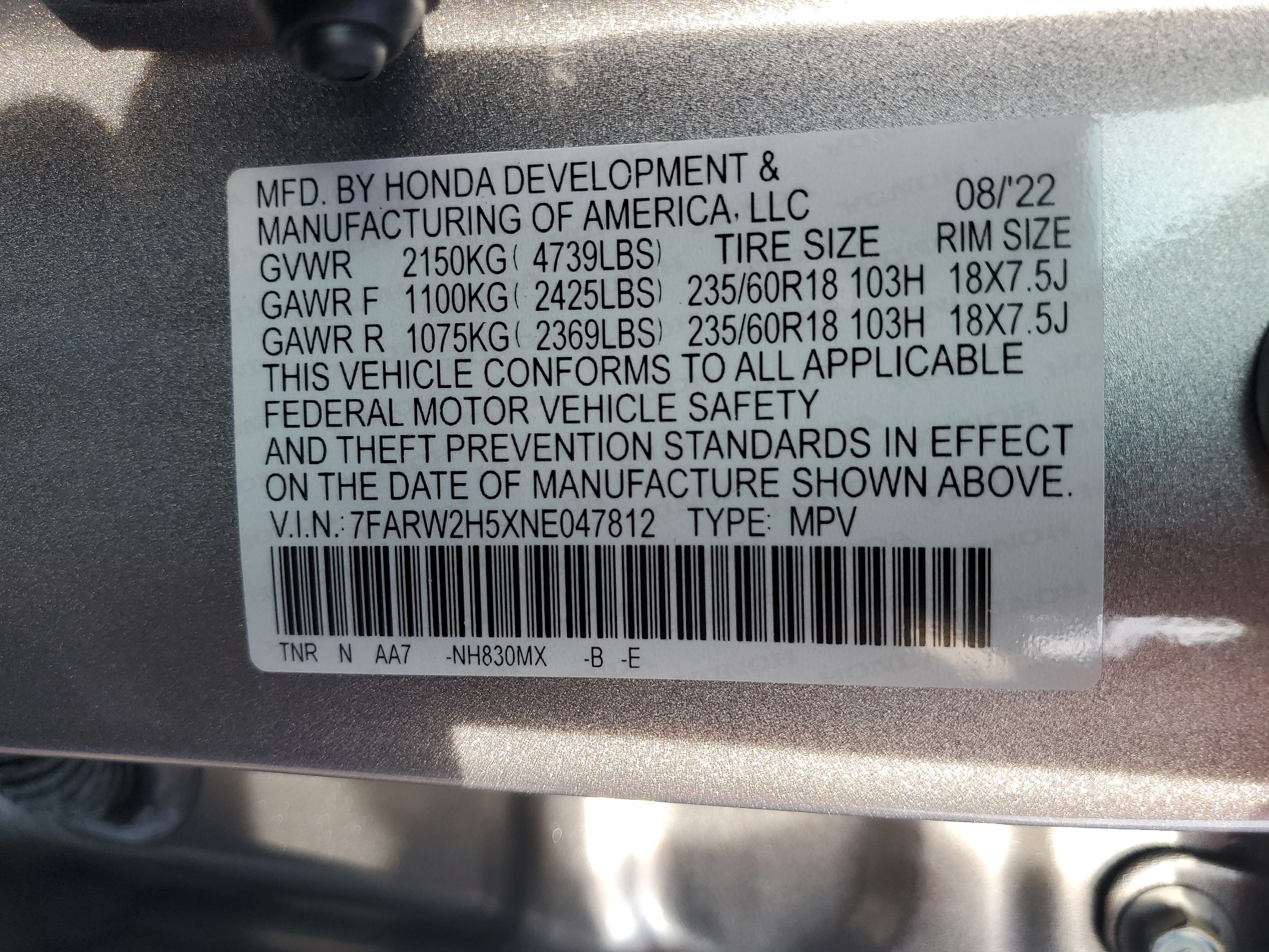 7FARW2H5XNE047812 2022 Honda Cr-V Ex