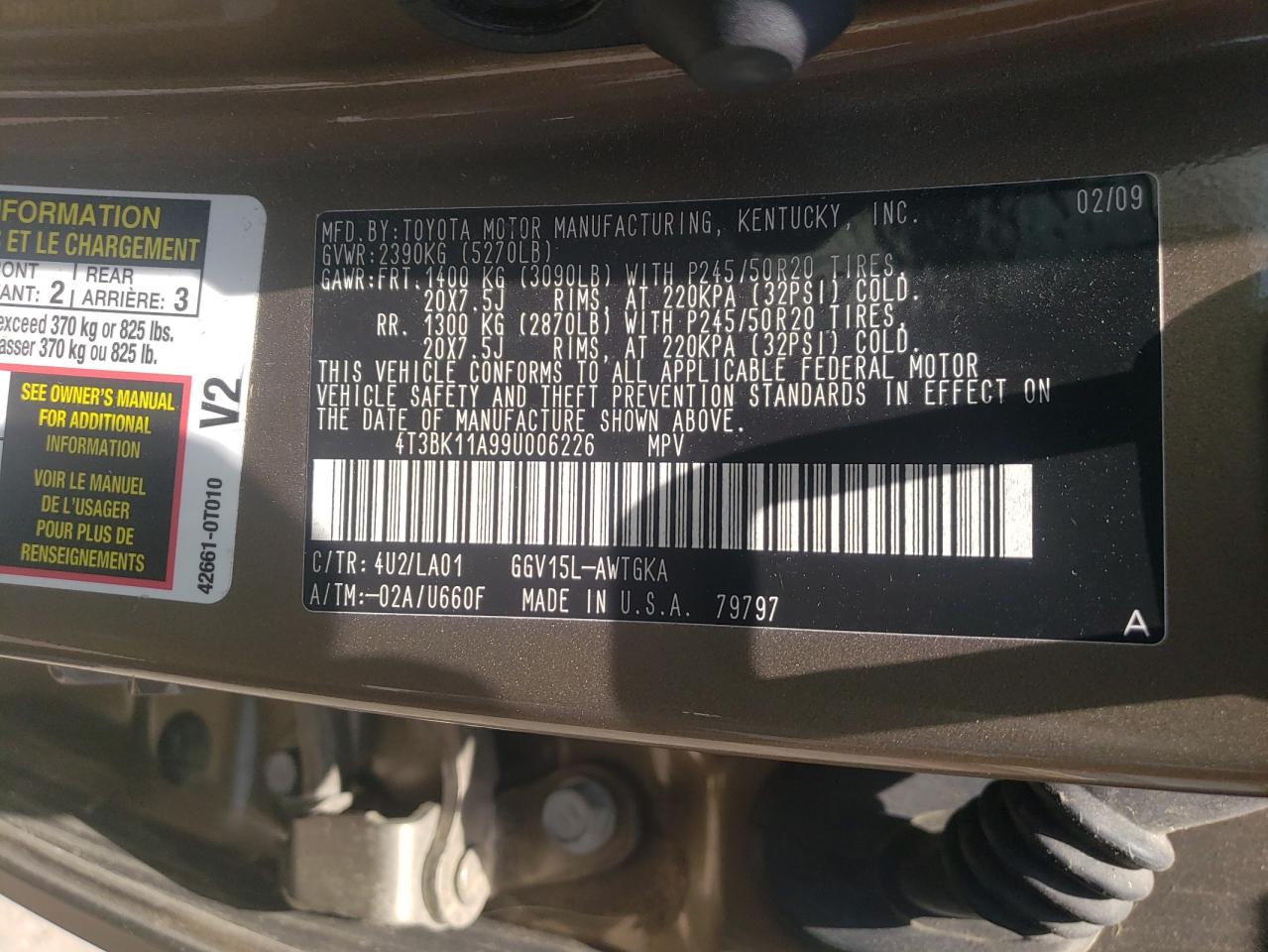 2009 Toyota Venza VIN: 4T3BK11A99U006226 Lot: 60227374