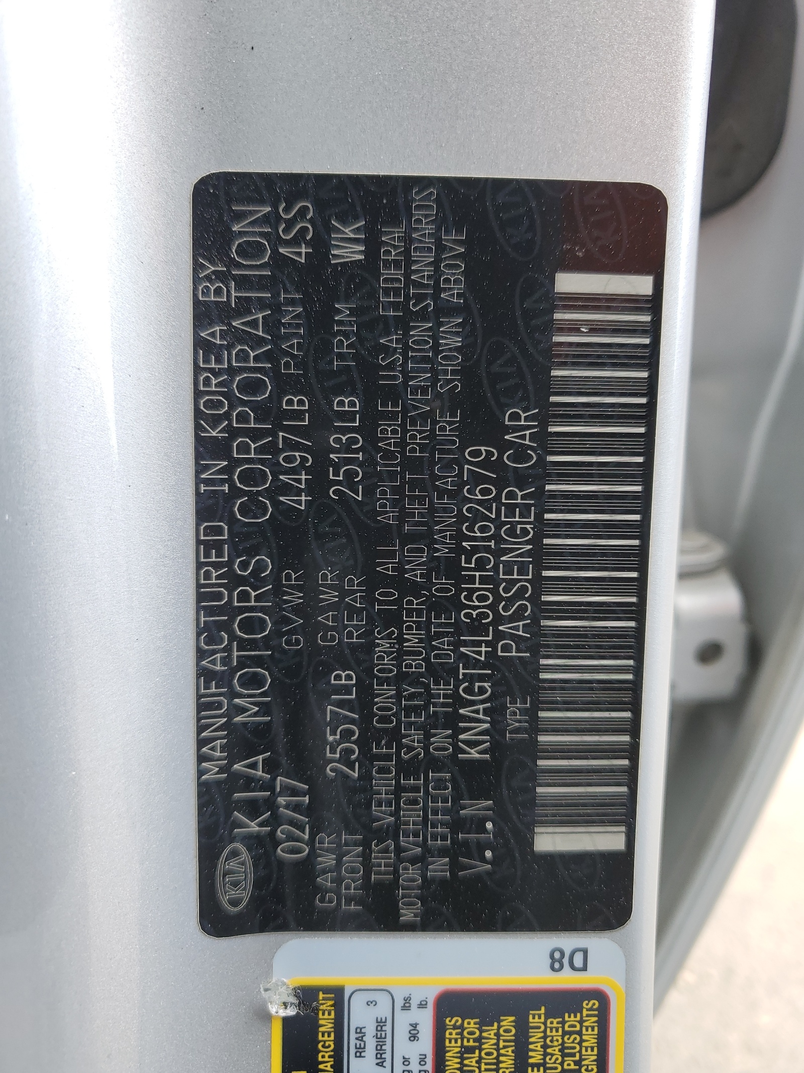 KNAGT4L36H5162679 2017 Kia Optima Lx