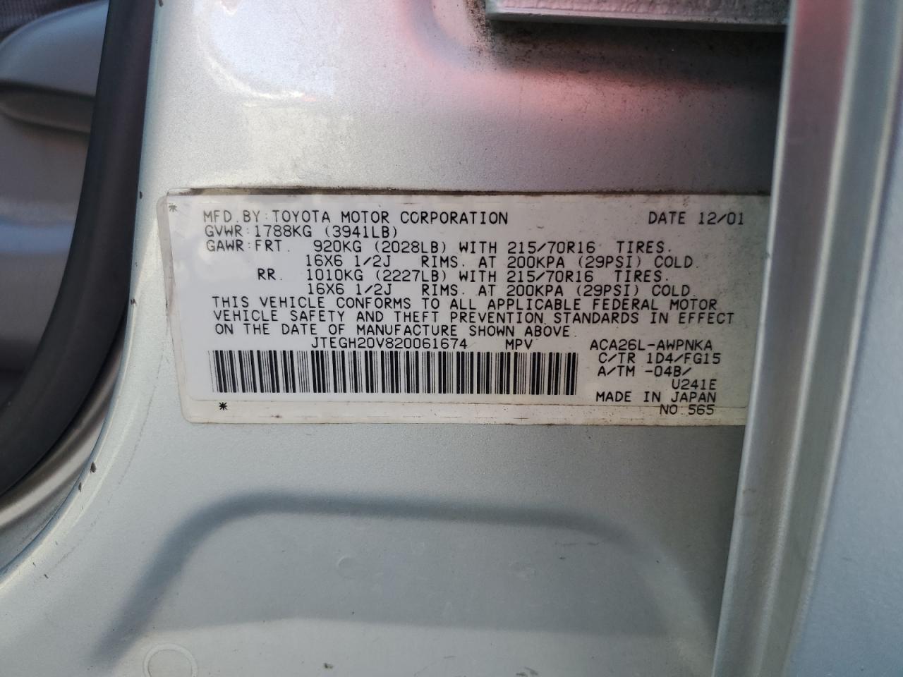 JTEGH20V820061674 2002 Toyota Rav4