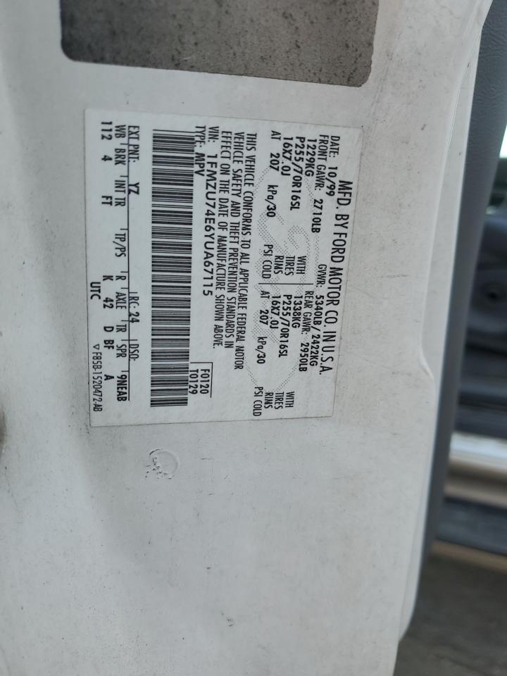 2000 Ford Explorer Eddie Bauer VIN: 1FMZU74E6YUA67115 Lot: 61380864