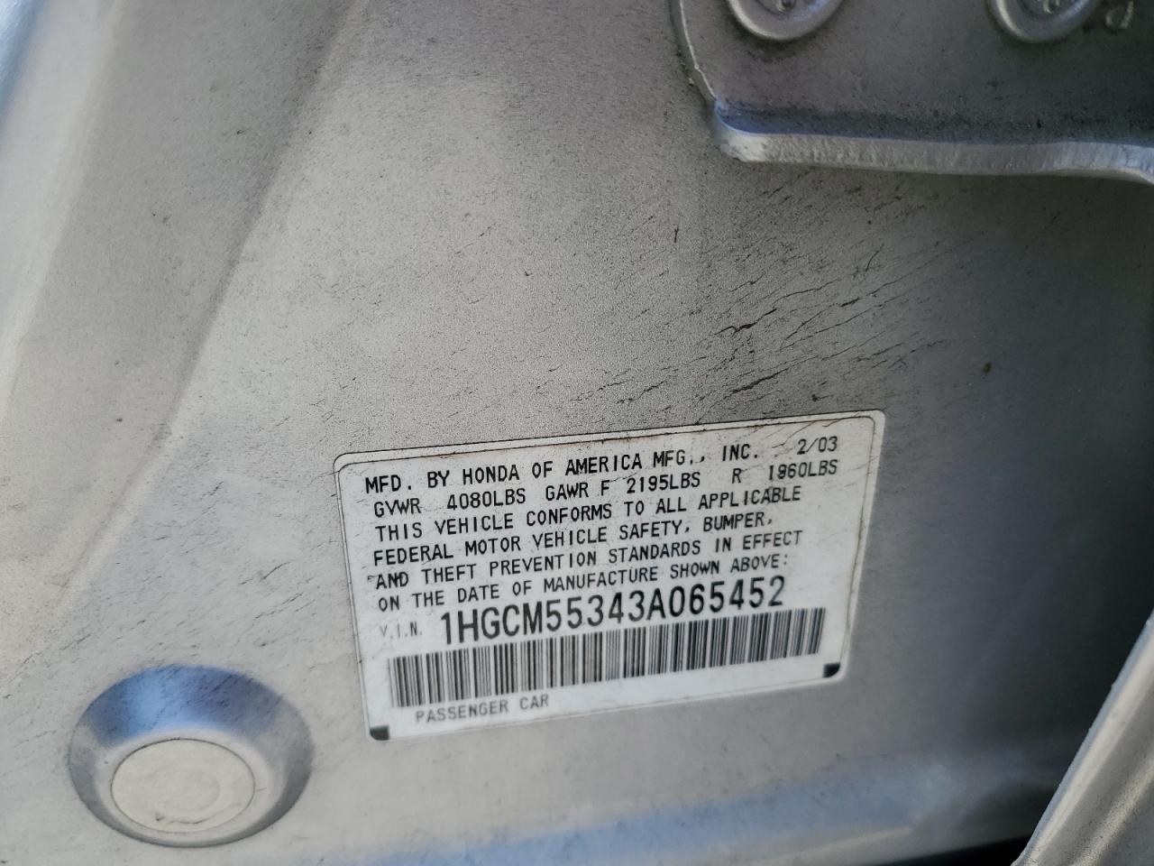 1HGCM55343A065452 2003 Honda Accord Lx