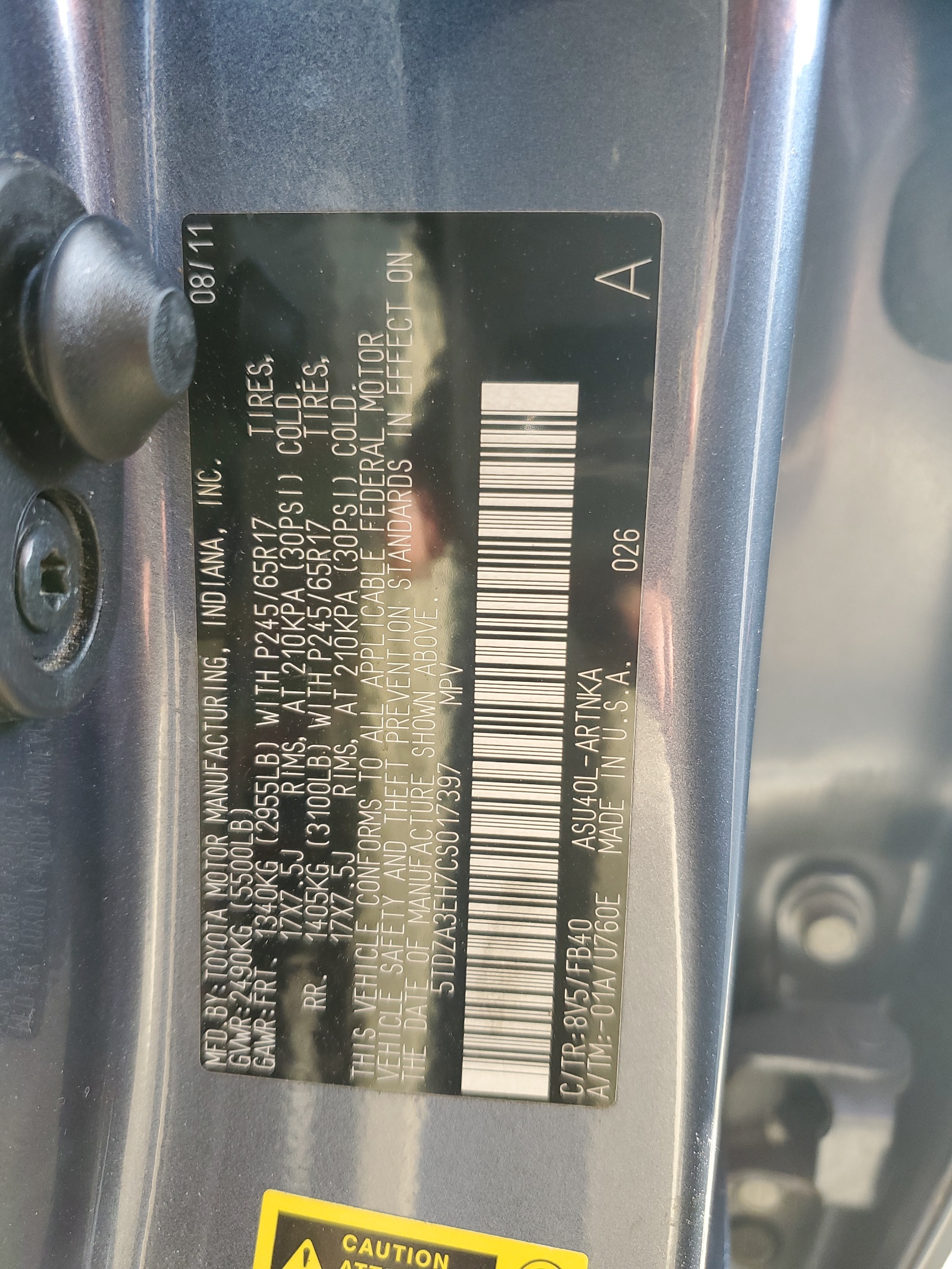 5TDZA3EH7CS017397 2012 Toyota Highlander Base