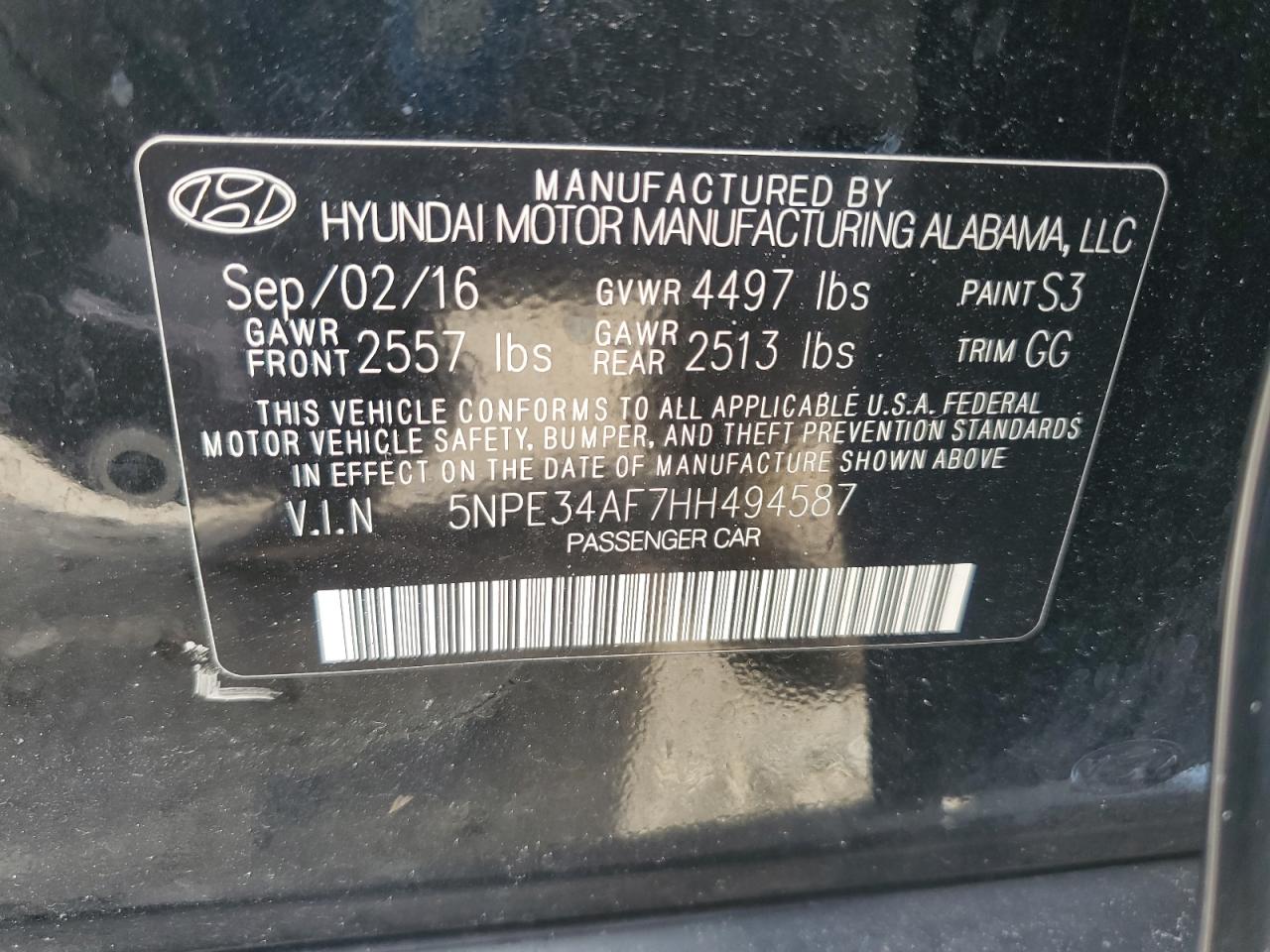 2017 Hyundai Sonata Sport VIN: 5NPE34AF7HH494587 Lot: 60381094