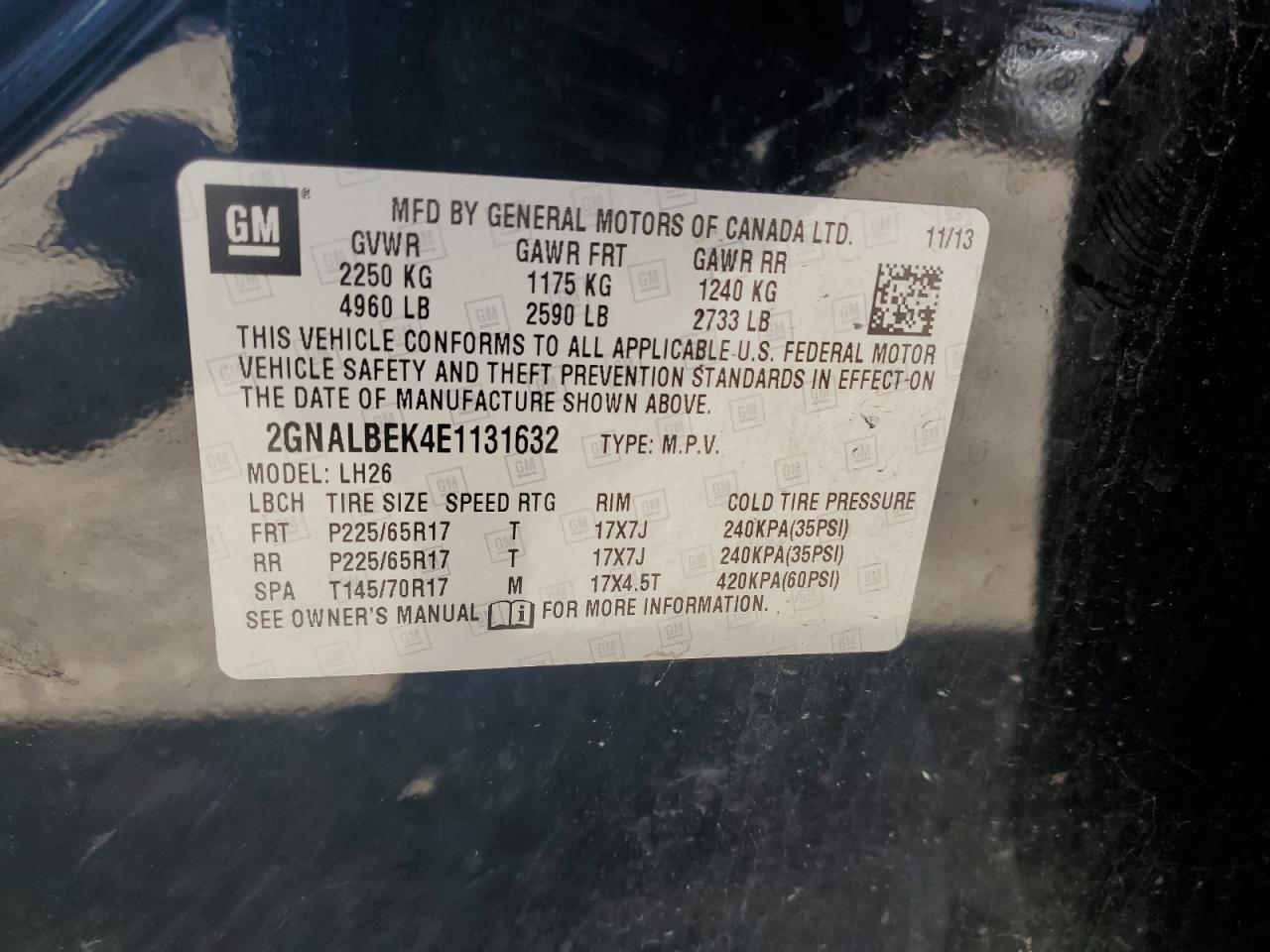 2GNALBEK4E1131632 2014 Chevrolet Equinox Lt