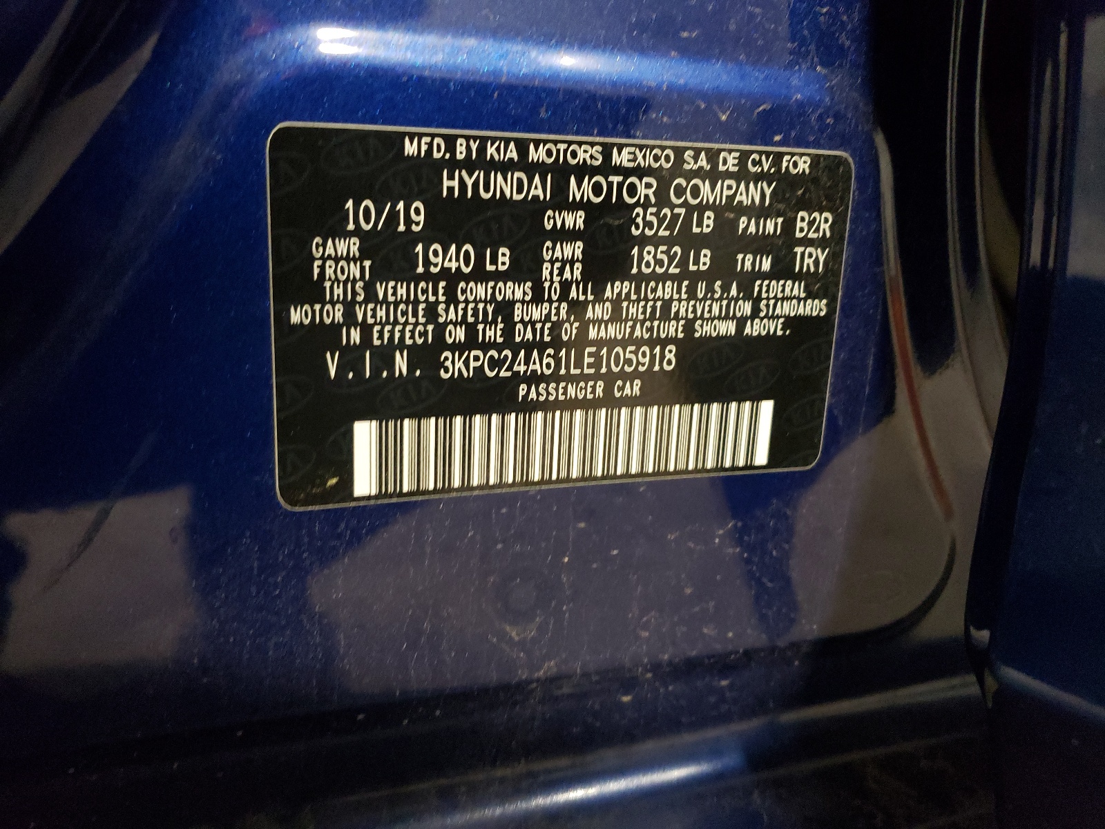 3KPC24A61LE105918 2020 Hyundai Accent Se