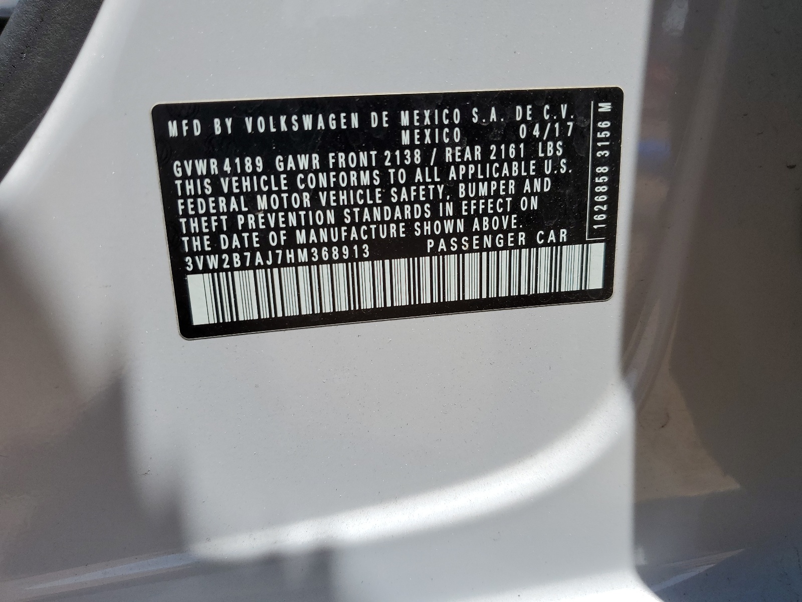 3VW2B7AJ7HM368913 2017 Volkswagen Jetta S