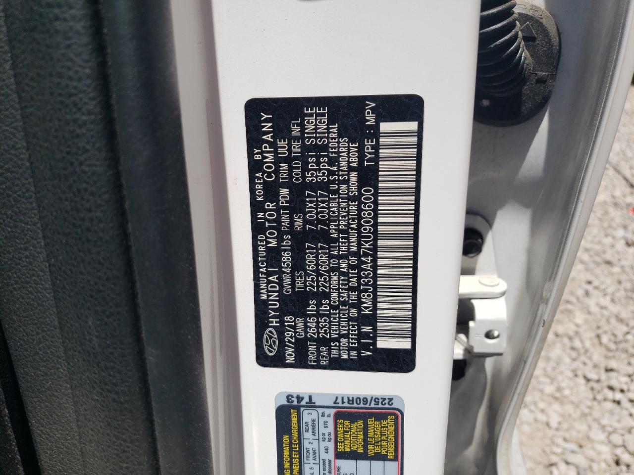 2019 Hyundai Tucson Limited VIN: KM8J33A47KU908600 Lot: 58515274