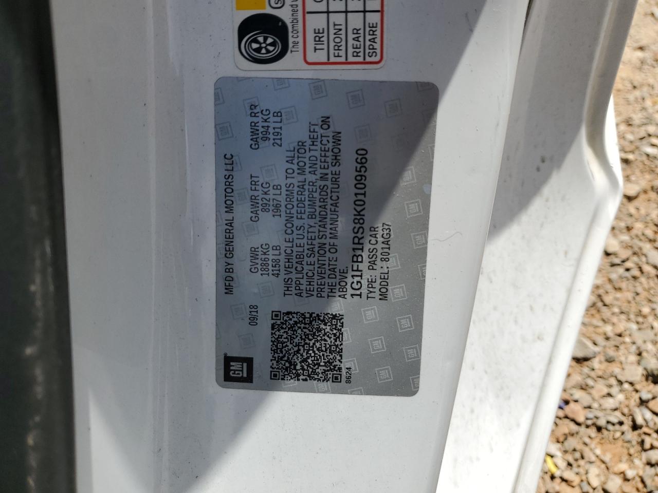 2019 Chevrolet Camaro Ls VIN: 1G1FB1RS8K0109560 Lot: 59517934