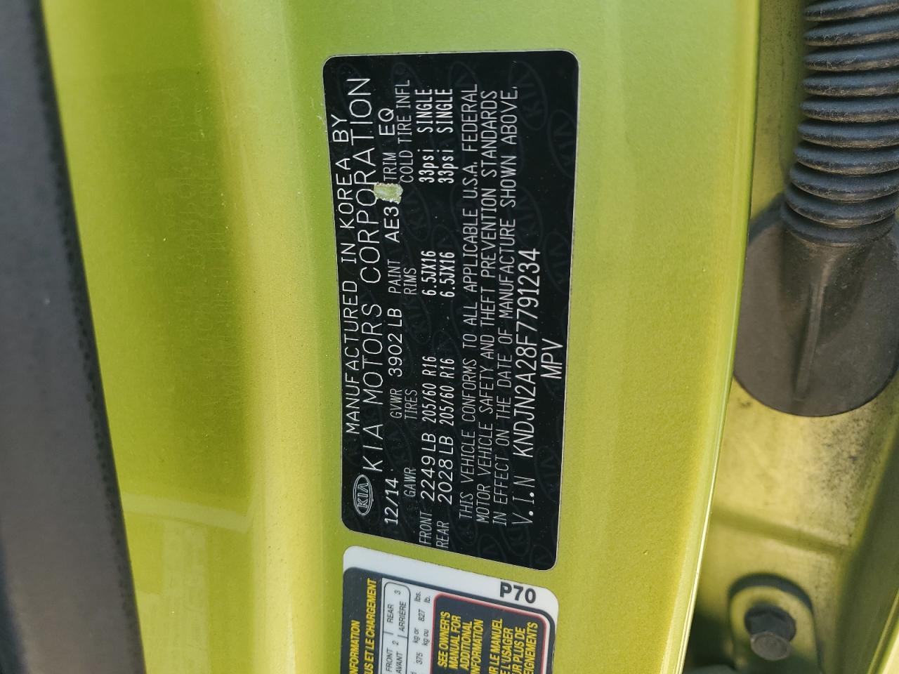 2015 Kia Soul VIN: KNDJN2A28F7791234 Lot: 58913494