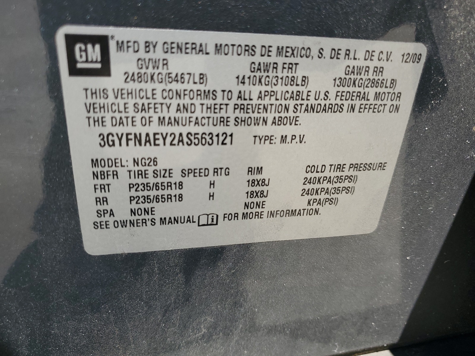 3GYFNAEY2AS563121 2010 Cadillac Srx Luxury Collection