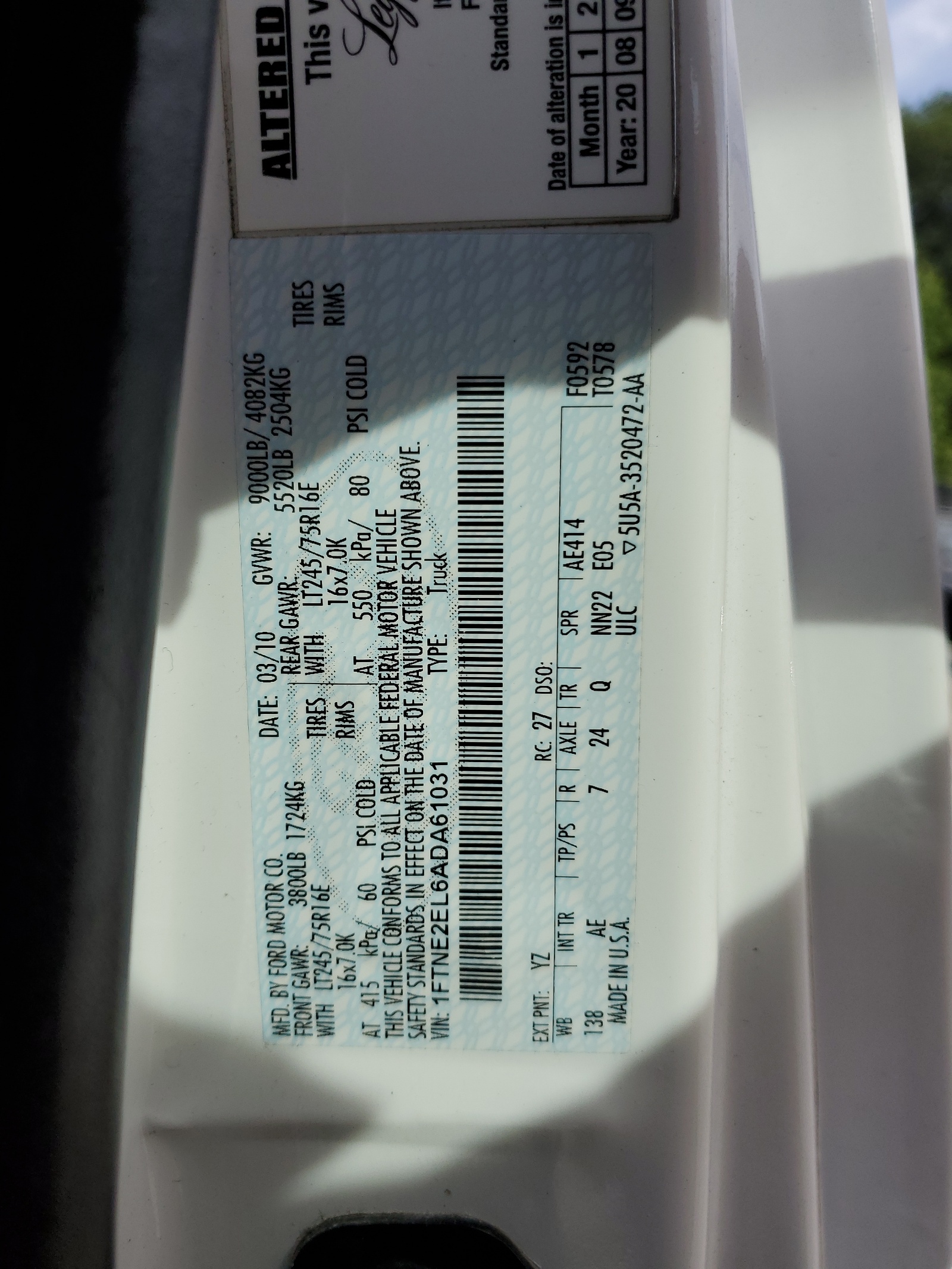 1FTNE2EL6ADA61031 2010 Ford Econoline E250 Van