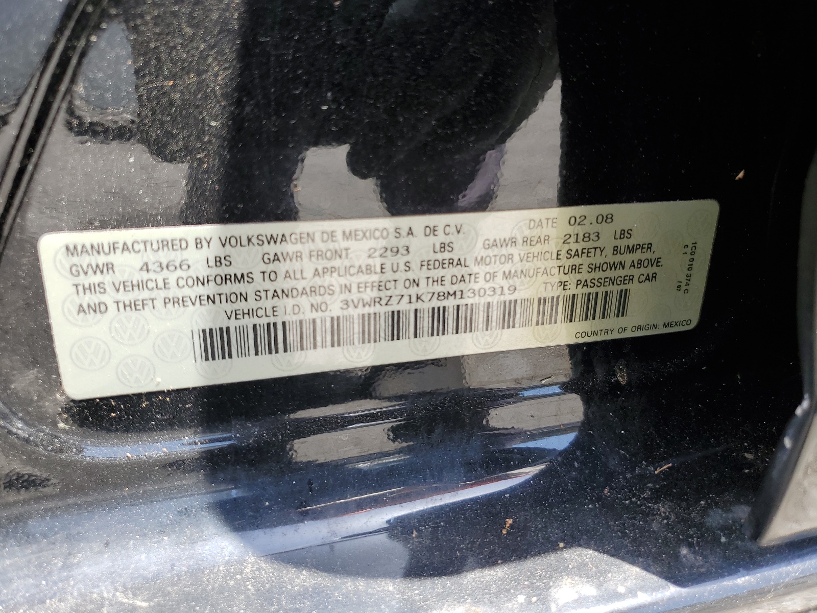 3VWRZ71K78M130319 2008 Volkswagen Jetta Se