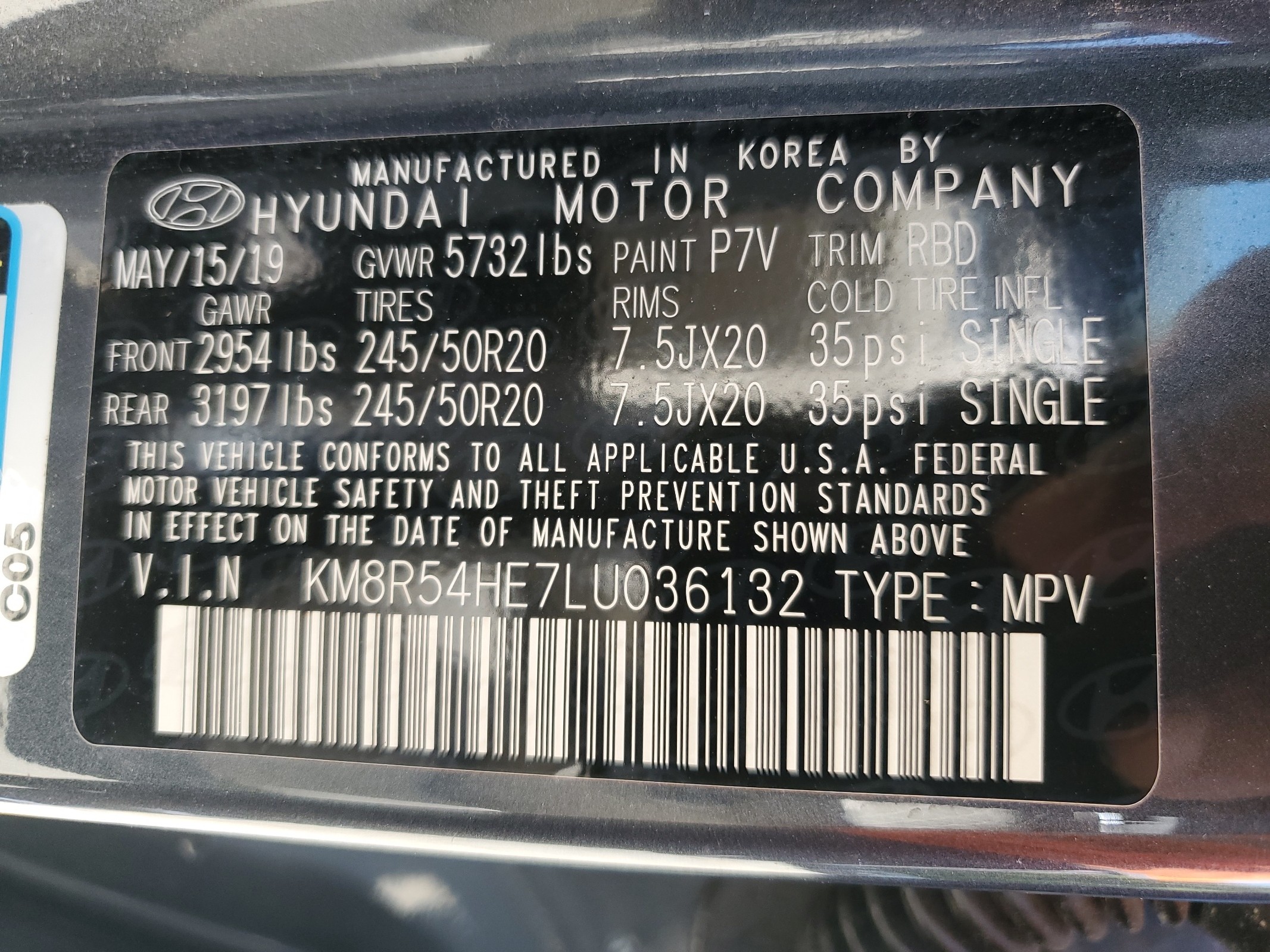 KM8R54HE7LU036132 2020 Hyundai Palisade Limited