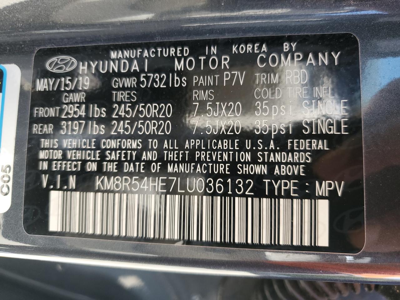 2020 Hyundai Palisade Limited VIN: KM8R54HE7LU036132 Lot: 58463984